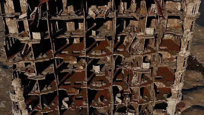 8K and 4K mixed  Detailed Ruined Building 3D model 7