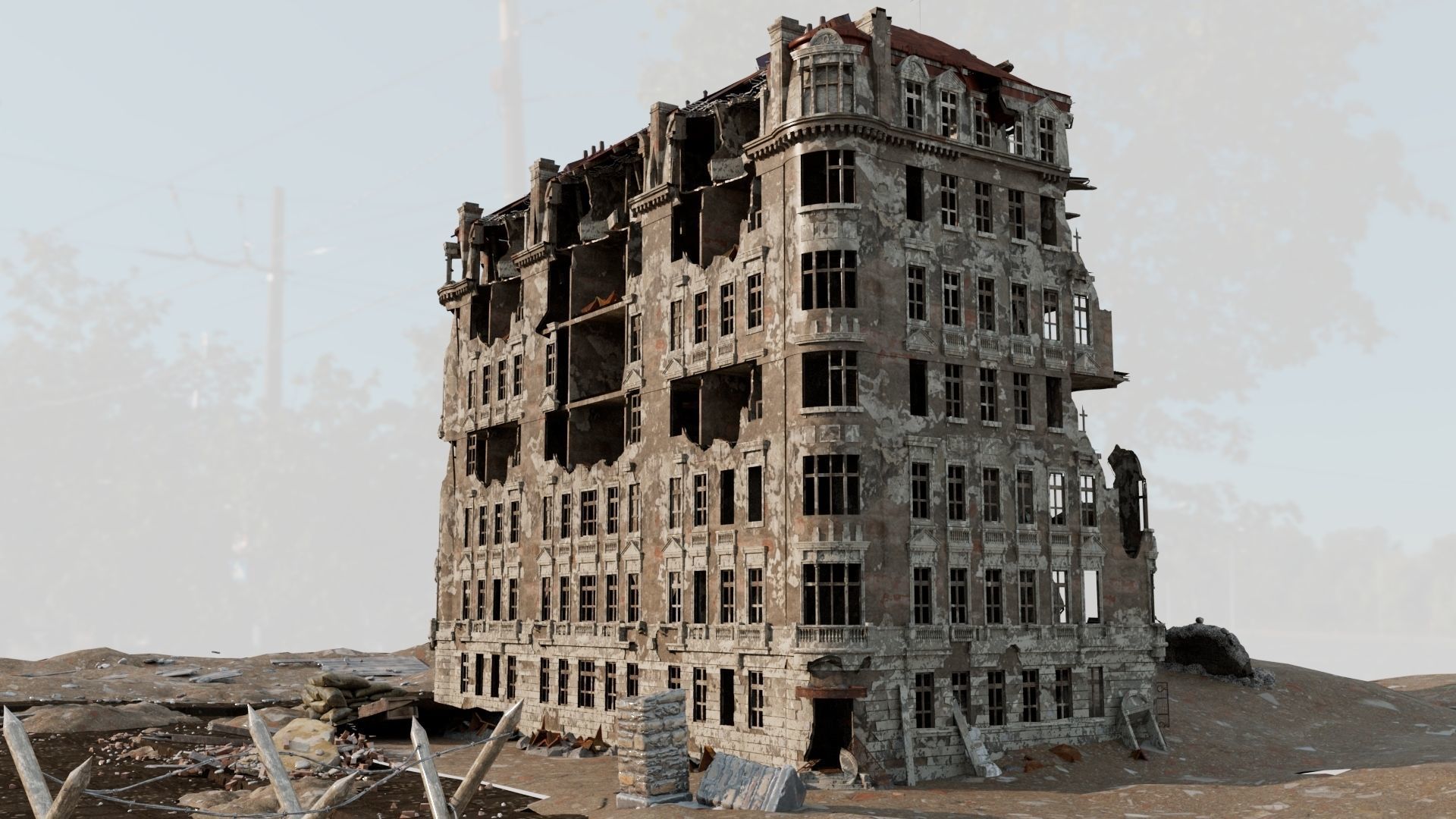 8K and 4K mixed  Detailed Ruined Building 3D model_3