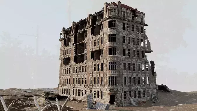 8K and 4K mixed  Detailed Ruined Building 3D model 4