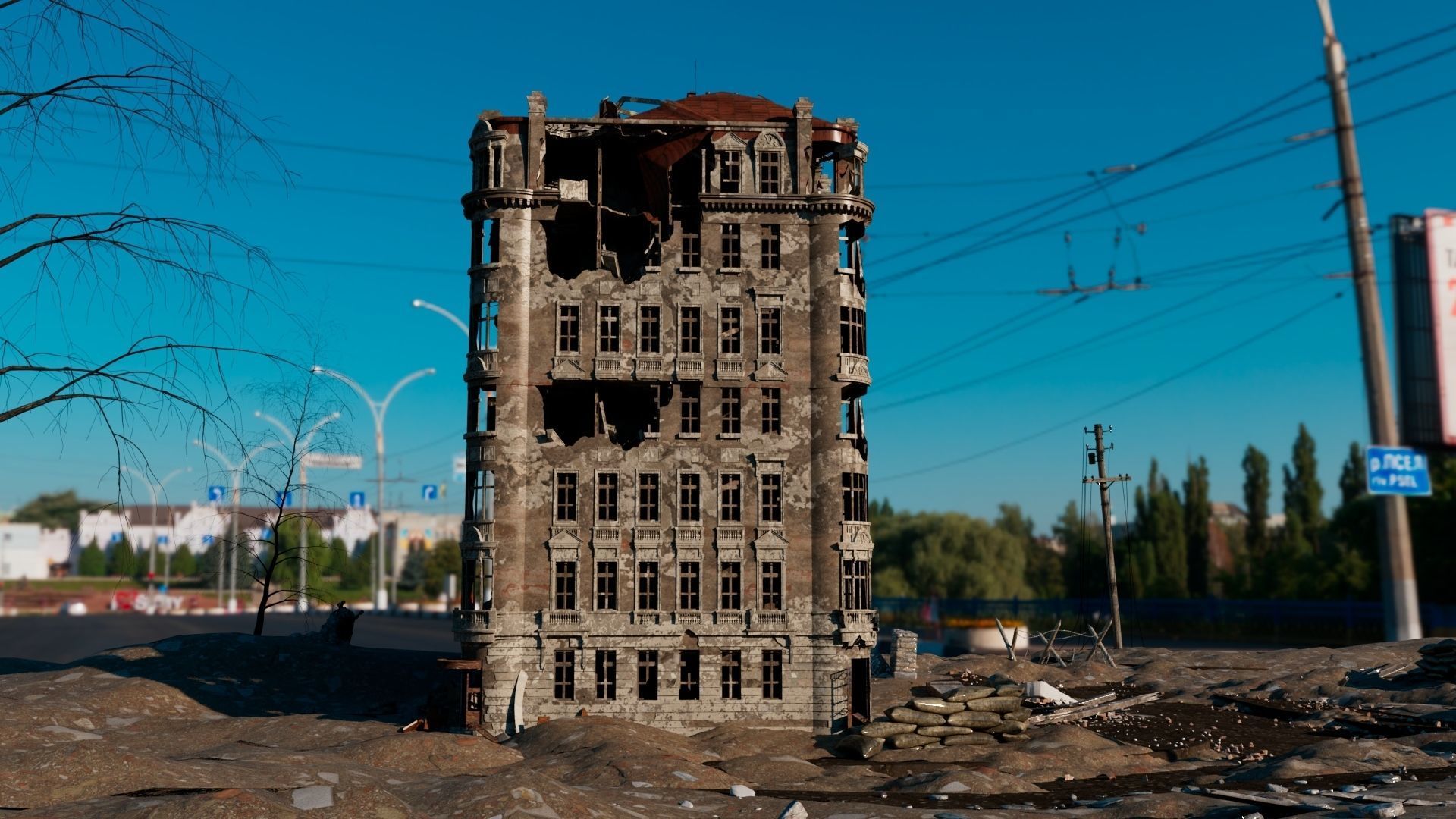 8K and 4K mixed  Detailed Ruined Building 3D model_4
