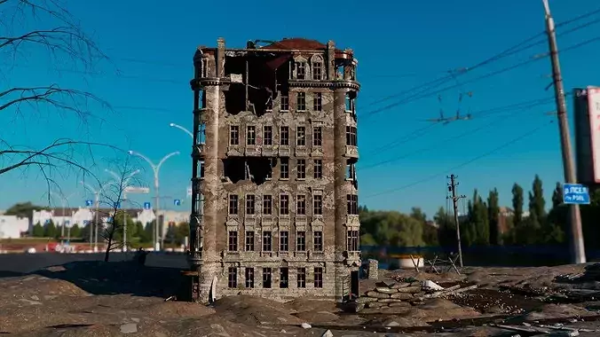 8K and 4K mixed  Detailed Ruined Building 3D model 5