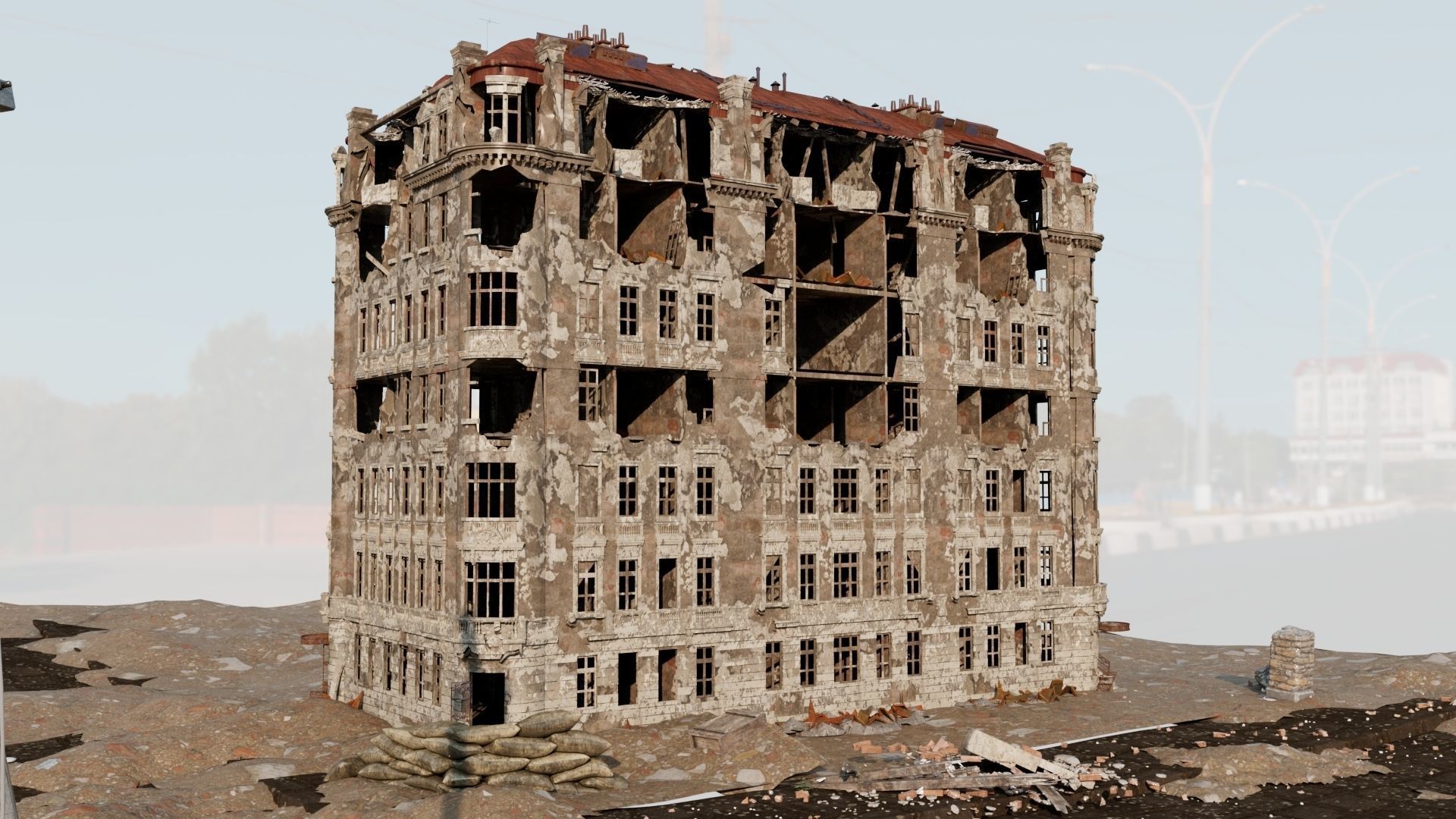 8K and 4K mixed  Detailed Ruined Building 3D model_2