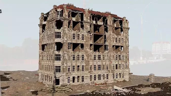 8K and 4K mixed  Detailed Ruined Building 3D model 3
