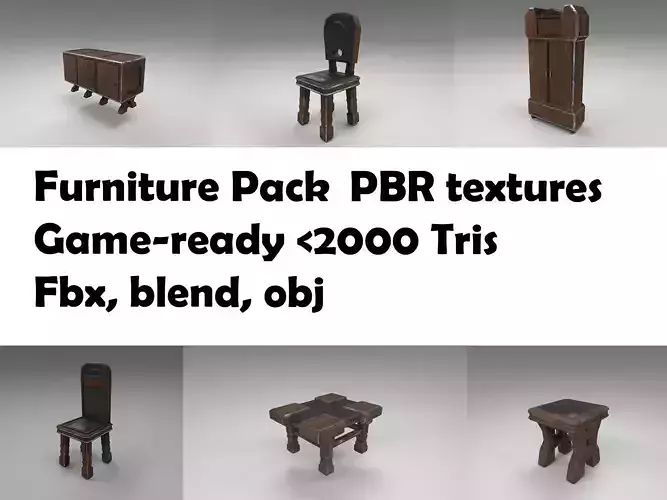 Furniture collection low poly wooden cabinet
