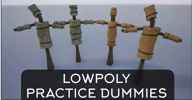 Lowpoly sack and Reed Practice Dummies Low-poly 3D model