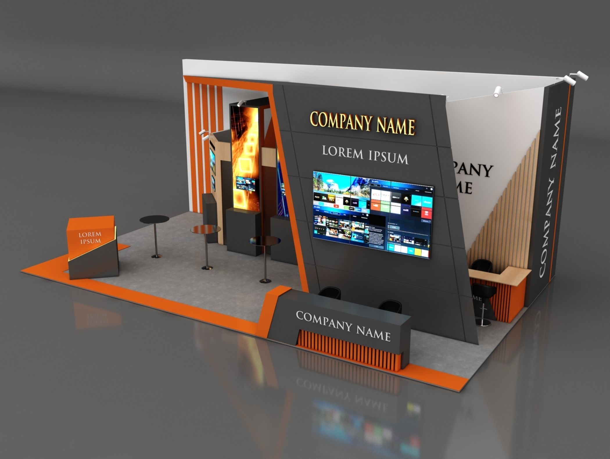 Booth Exhibition Stand Stall 6x12m Height 500 cm 3 Side Open 3D model_3