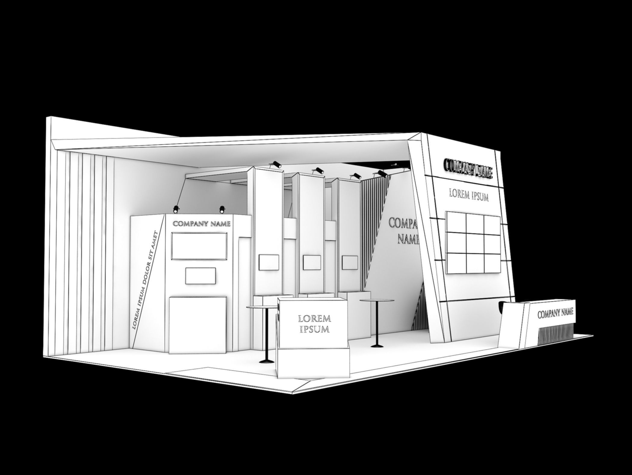 Booth Exhibition Stand Stall 6x12m Height 500 cm 3 Side Open 3D model_6