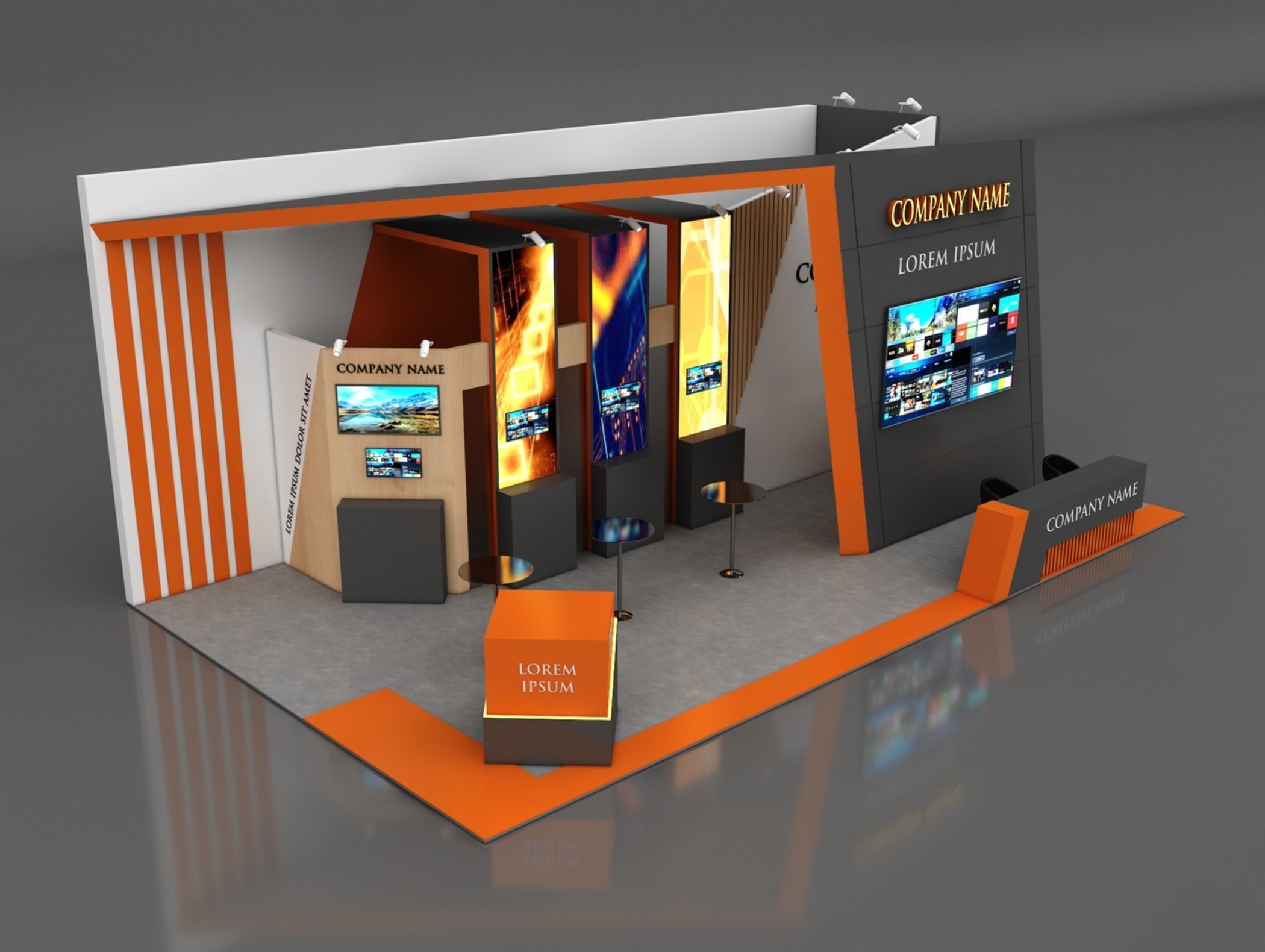Booth Exhibition Stand Stall 6x12m Height 500 cm 3 Side Open 3D model_2
