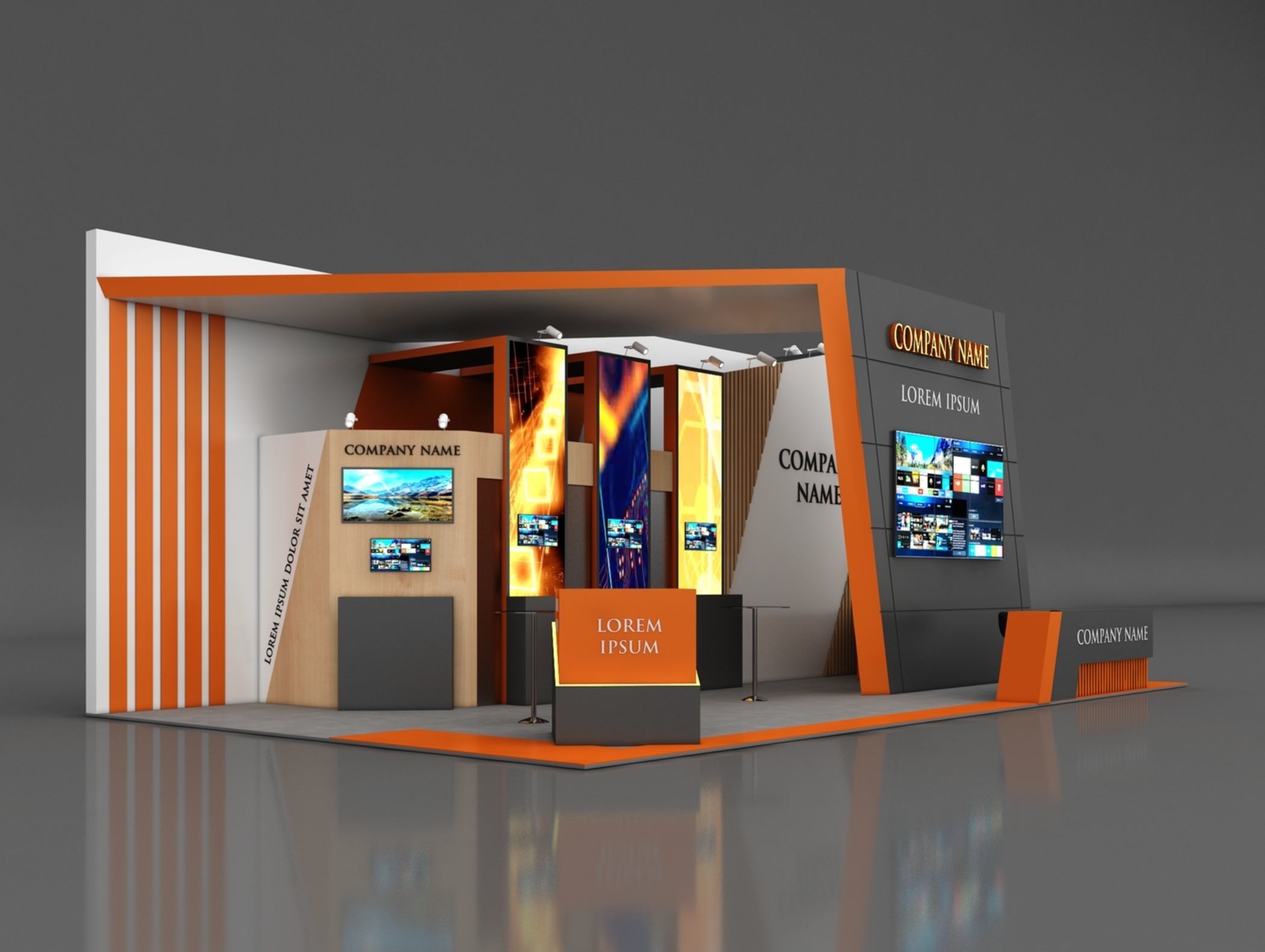 Booth Exhibition Stand Stall 6x12m Height 500 cm 3 Side Open 3D model_1