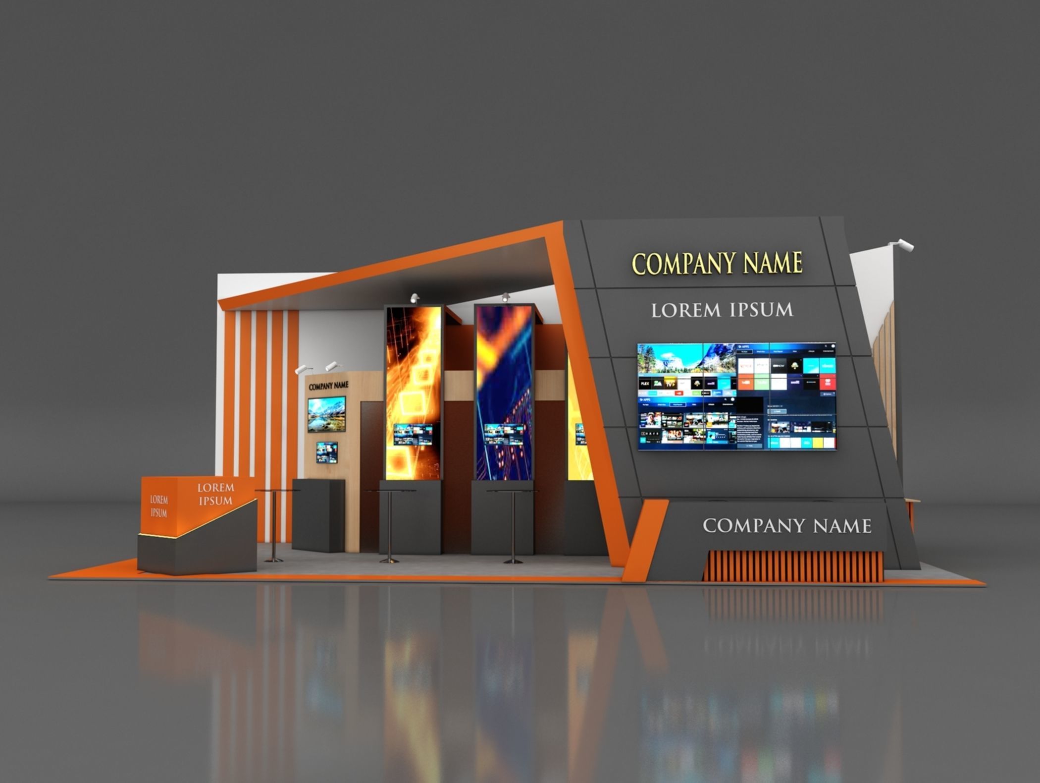 Booth Exhibition Stand Stall 6x12m Height 500 cm 3 Side Open 3D model_4