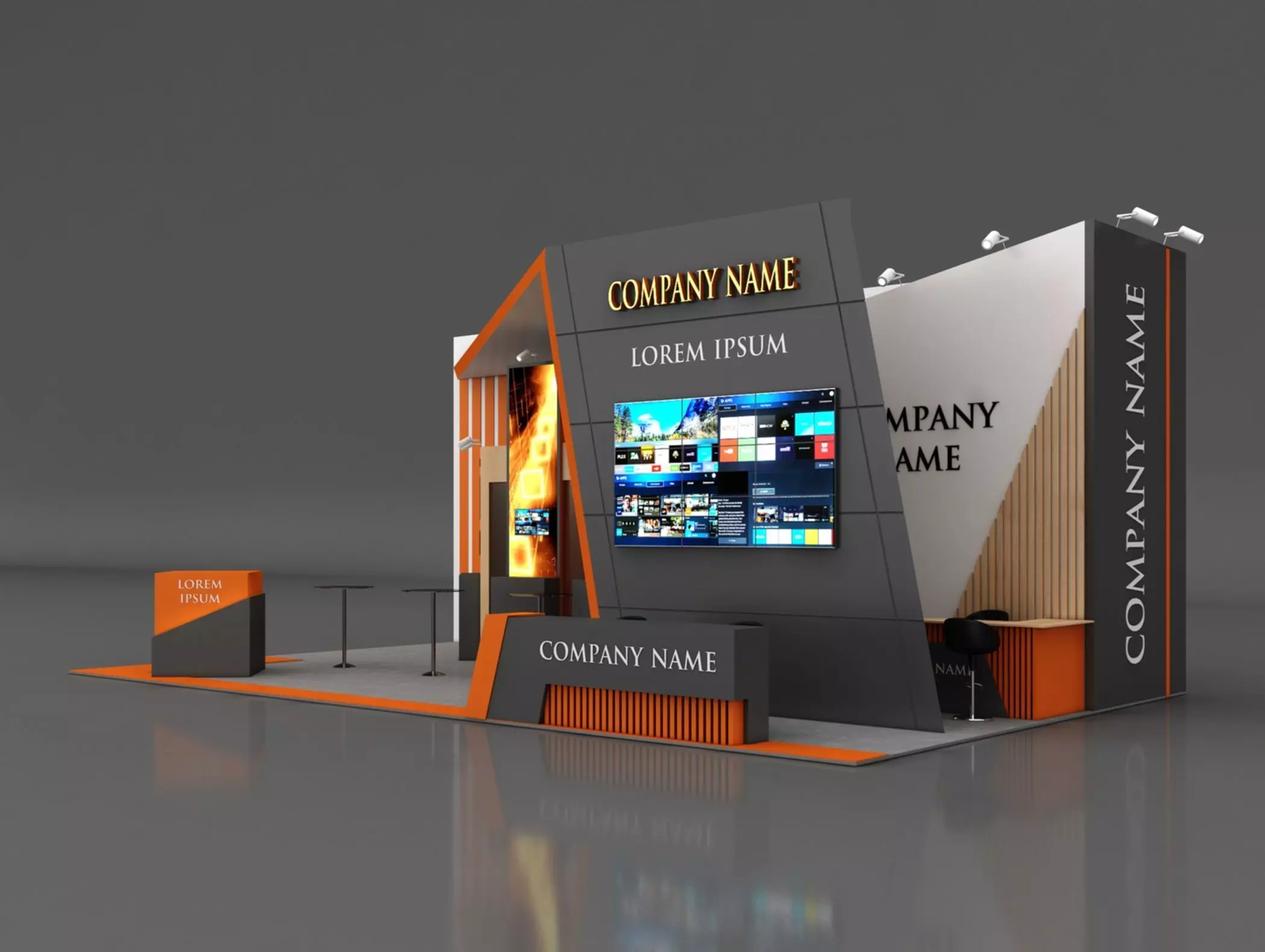 Booth Exhibition Stand Stall 6x12m Height 500 cm 3 Side Open 3D model_0