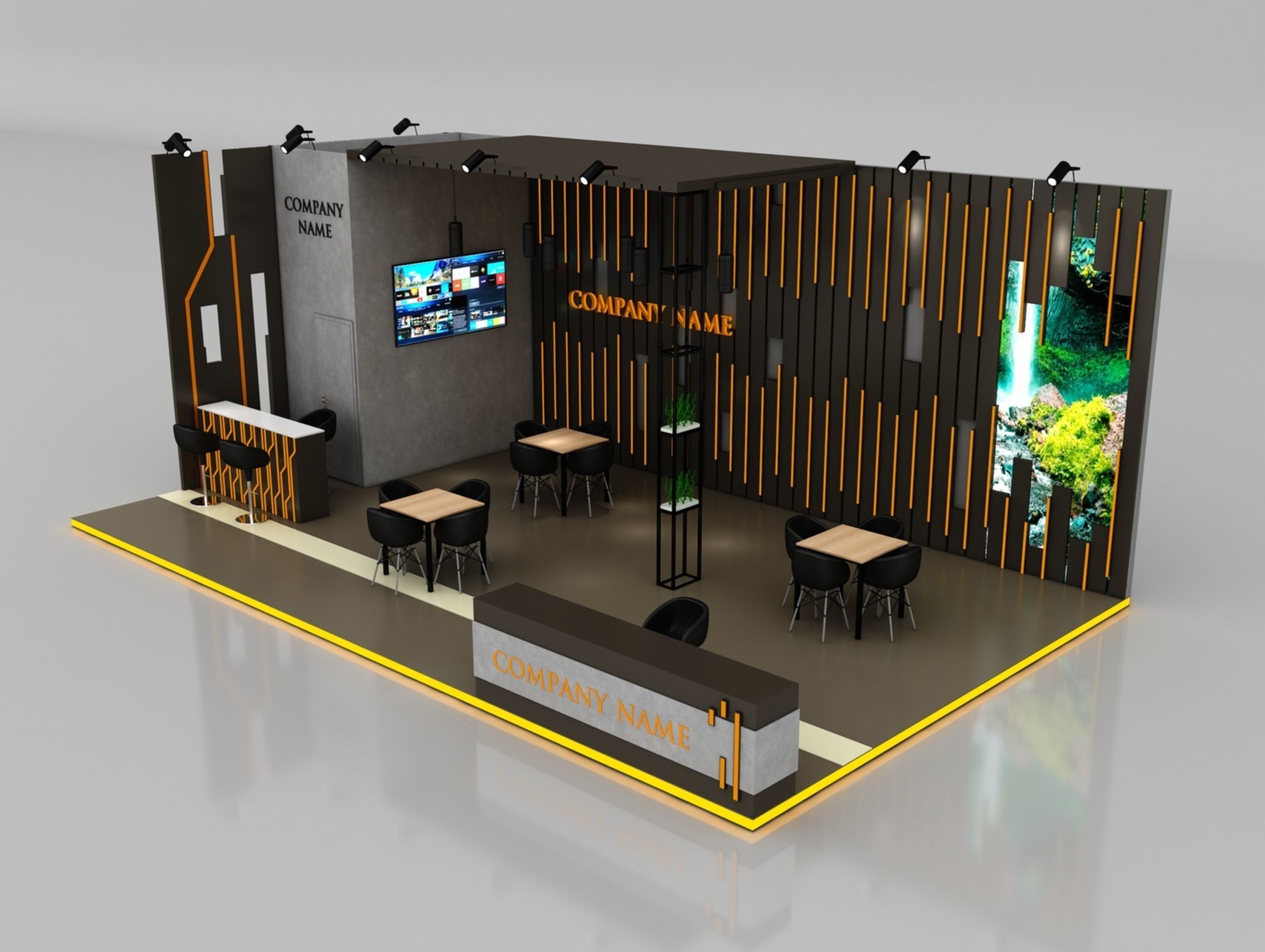 Booth Exhibition Stand Stall 6x10m Height 400 cm 3 Side Open 3D model_1