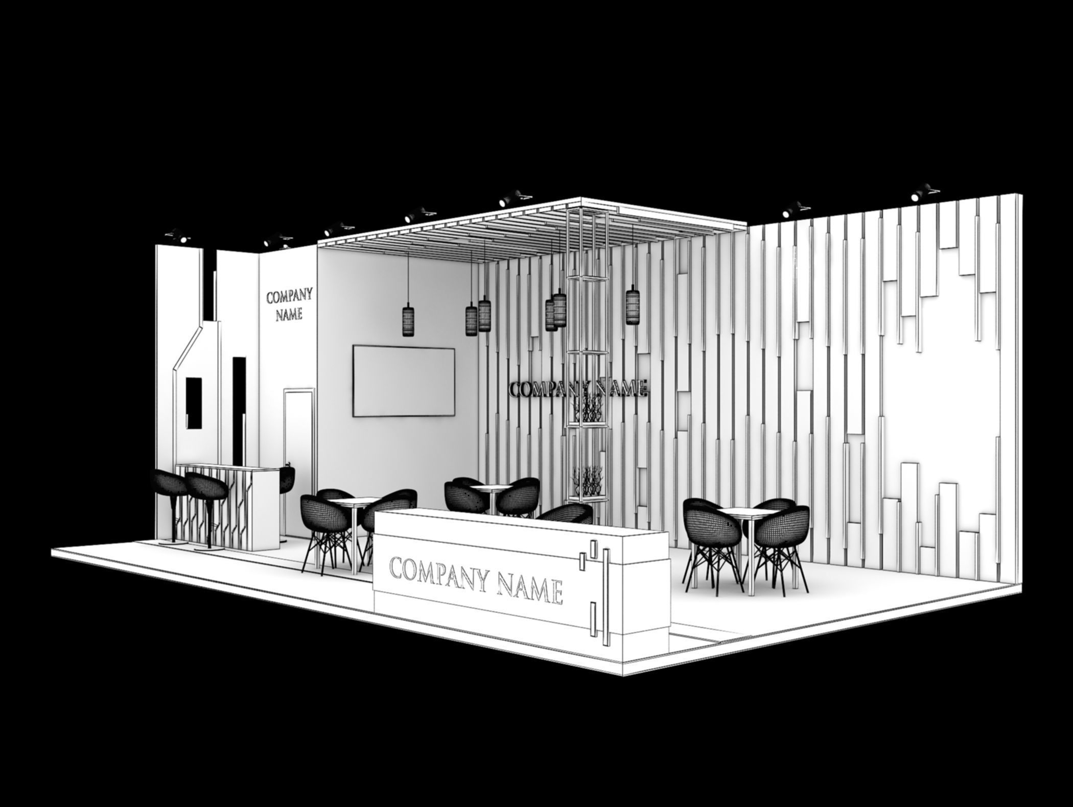 Booth Exhibition Stand Stall 6x10m Height 400 cm 3 Side Open 3D model_8