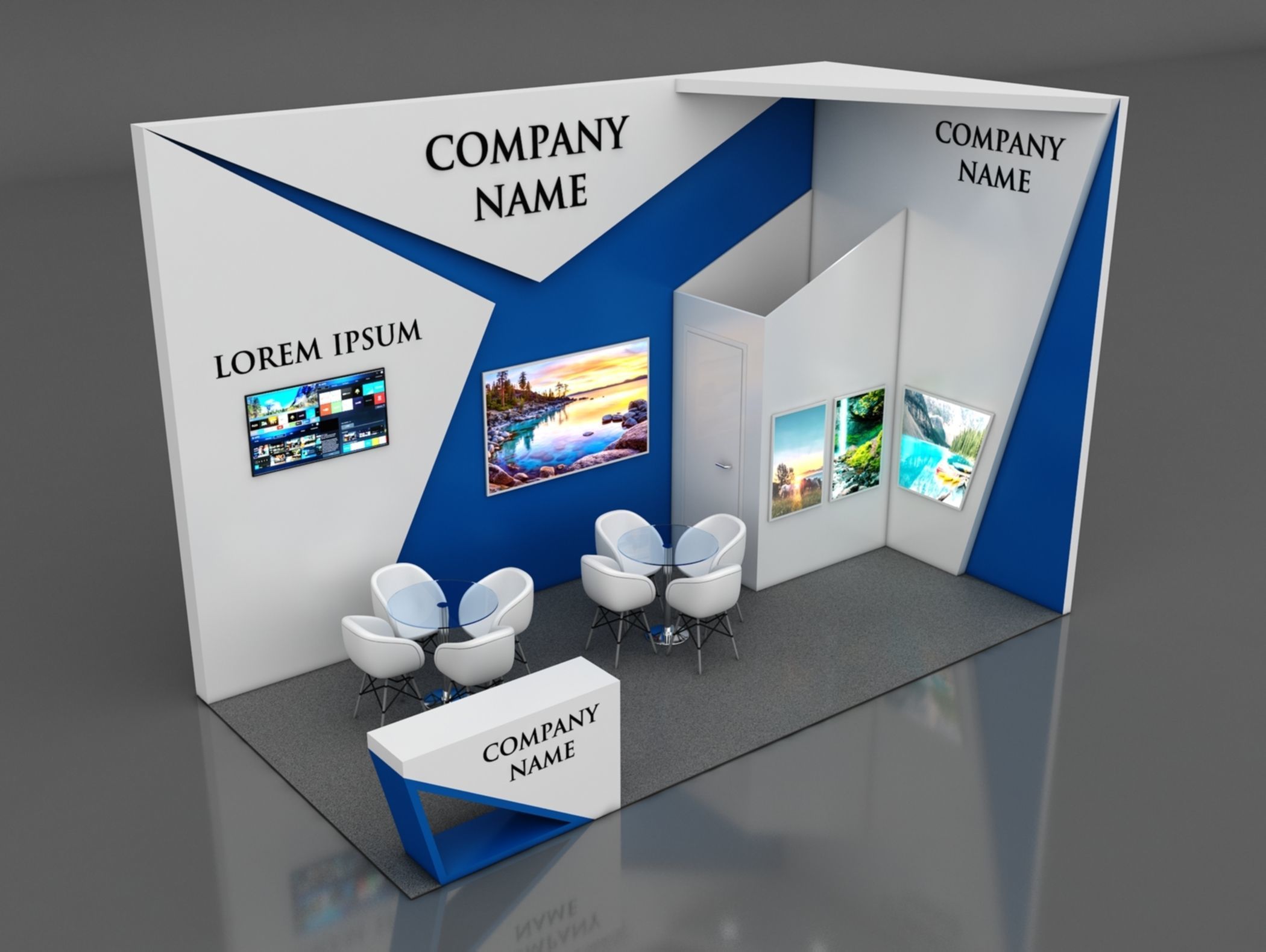 Booth Exhibition Stand Stall 6x3m Height 400 cm 2 Side Open 3D model_1
