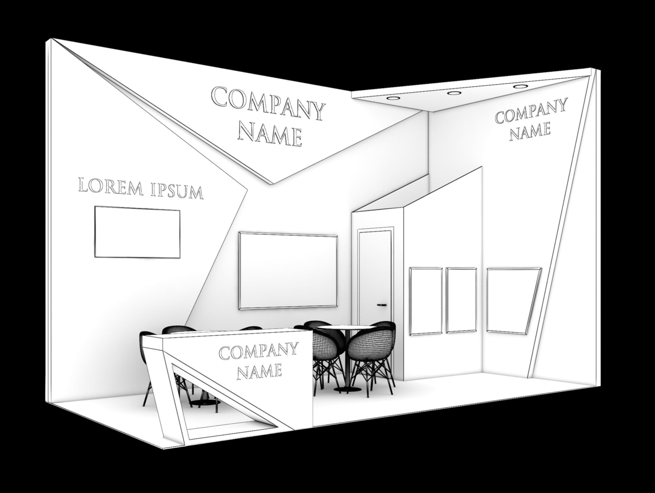 Booth Exhibition Stand Stall 6x3m Height 400 cm 2 Side Open 3D model_5