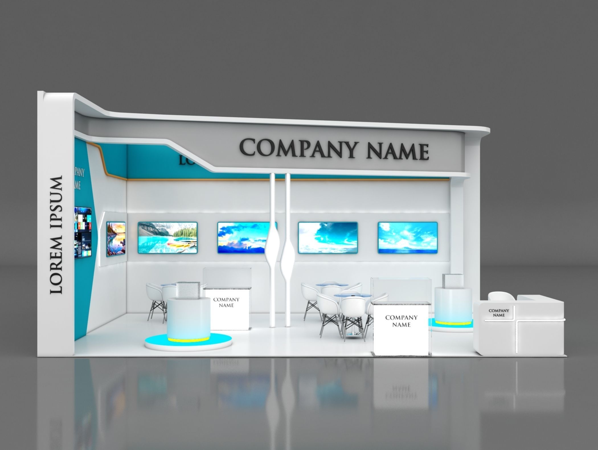 Booth Exhibition Stand Stall 6x9m Height 450 cm 2 Side Open 3D model_2
