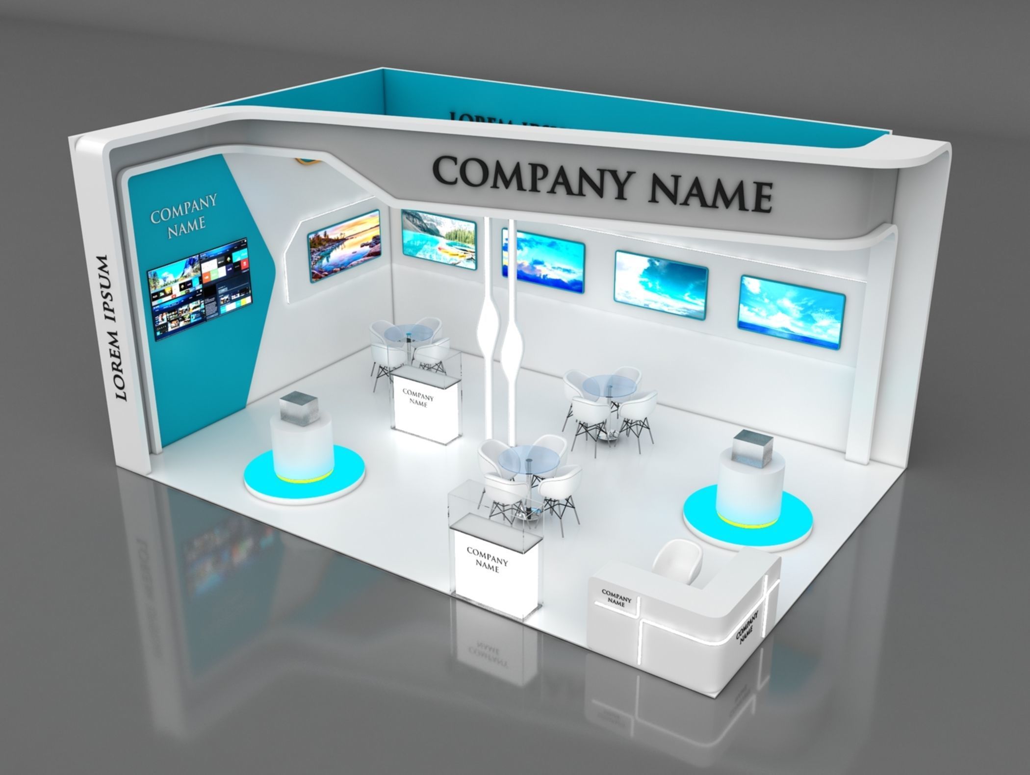 Booth Exhibition Stand Stall 6x9m Height 450 cm 2 Side Open 3D model_1