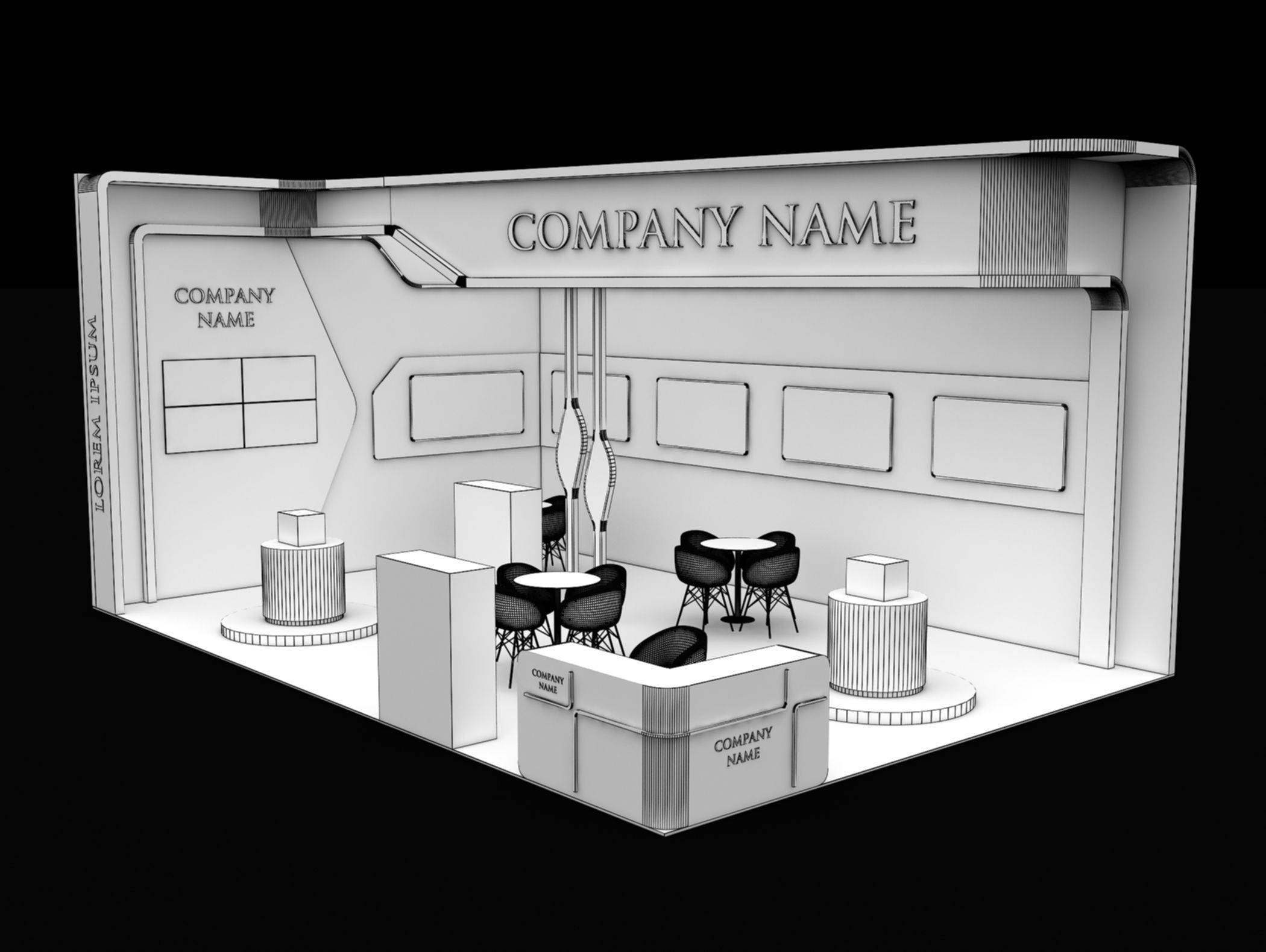 Booth Exhibition Stand Stall 6x9m Height 450 cm 2 Side Open 3D model_5