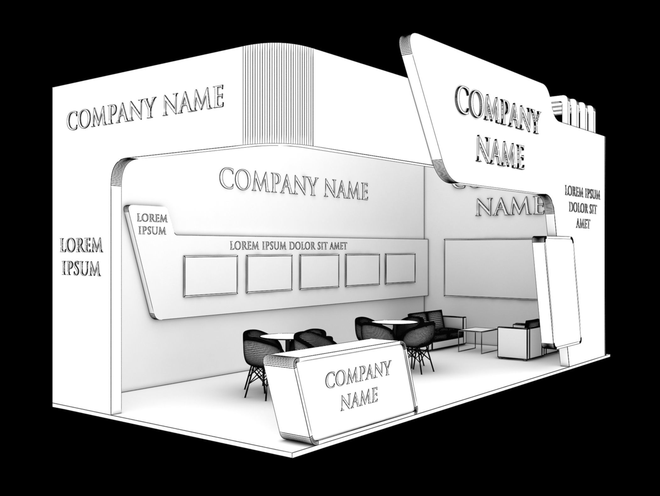 Booth Exhibition Stand Stall 9x4m Height 450 cm 2 Side Open 3D model_5
