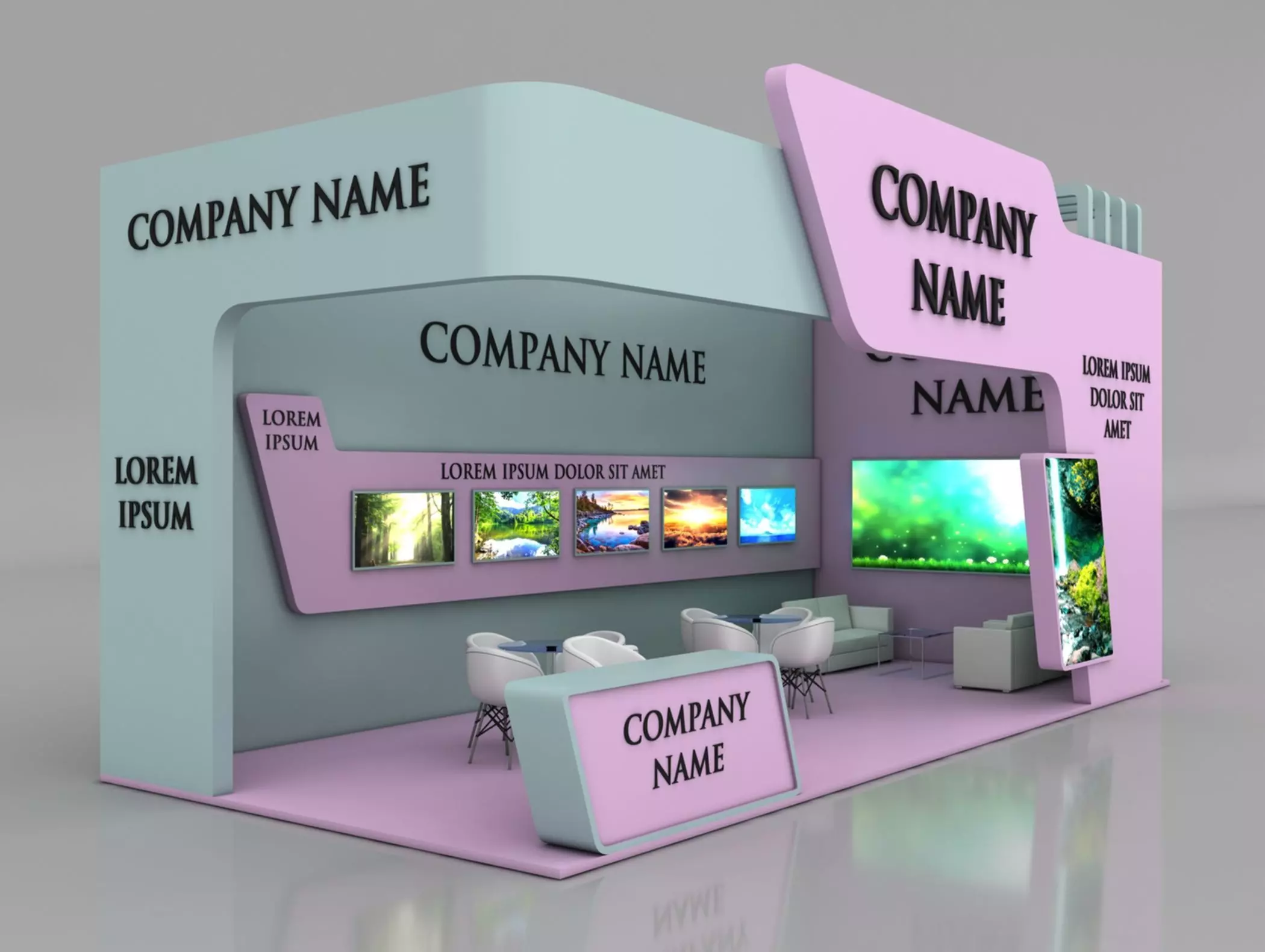 Booth Exhibition Stand Stall 9x4m Height 450 cm 2 Side Open 3D model_0
