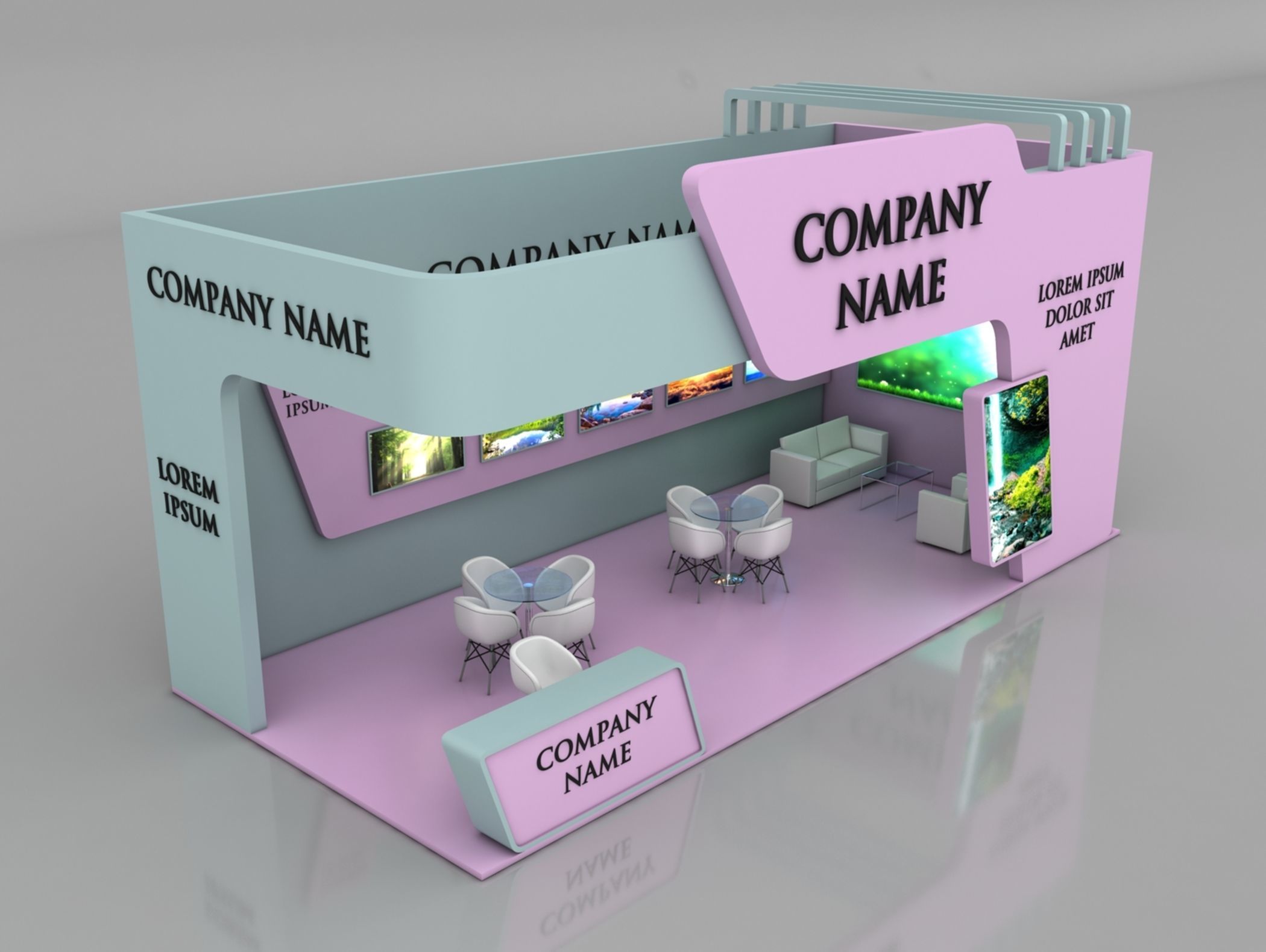 Booth Exhibition Stand Stall 9x4m Height 450 cm 2 Side Open 3D model_1
