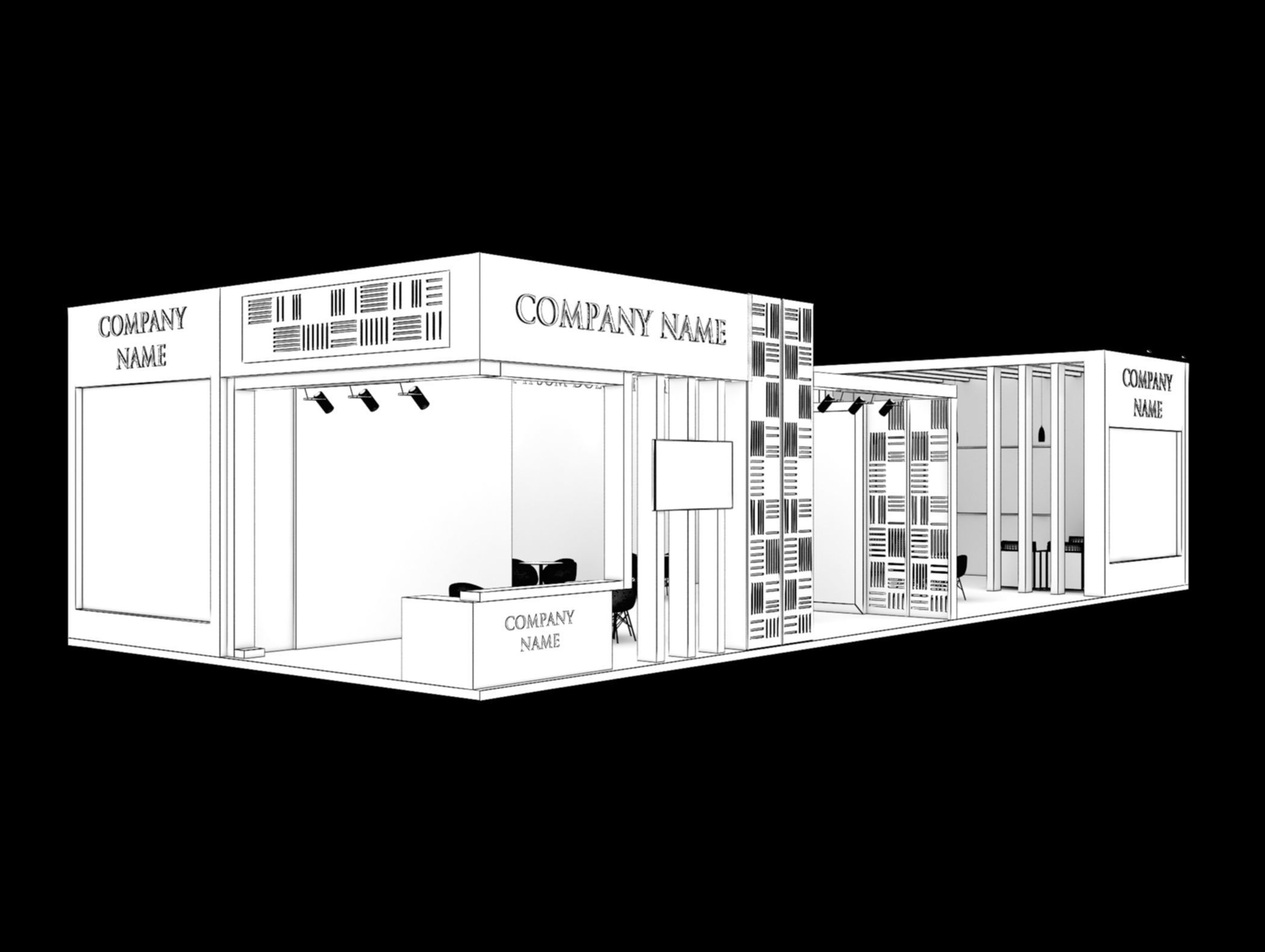 Booth Exhibition Stand Stall 8x20m Height 450 cm 2 Side Open 3D model_7