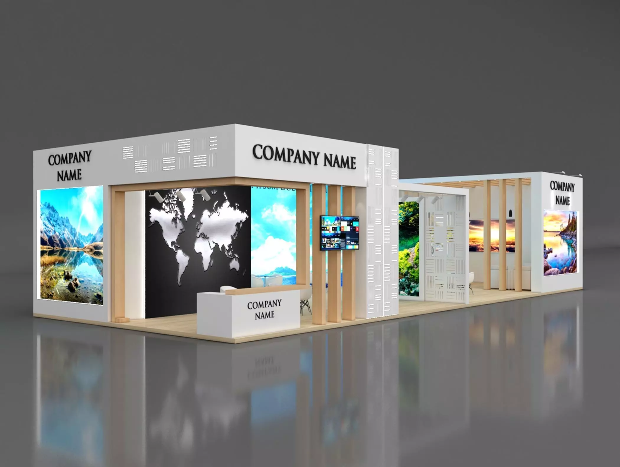 Booth Exhibition Stand Stall 8x20m Height 450 cm 2 Side Open 3D model_0