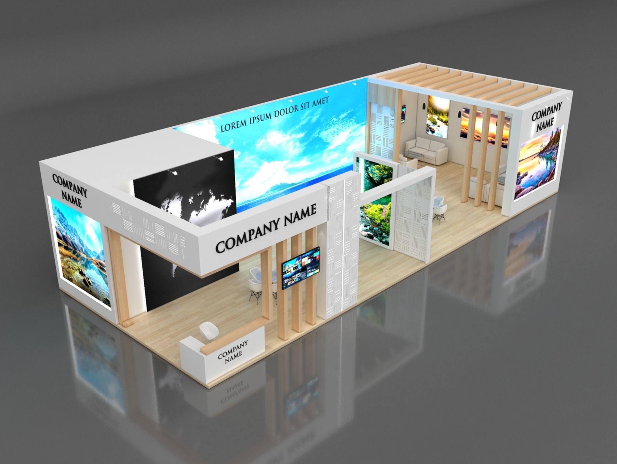 Booth Exhibition Stand Stall 8x20m Height 450 cm 2 Side Open 3D model_1