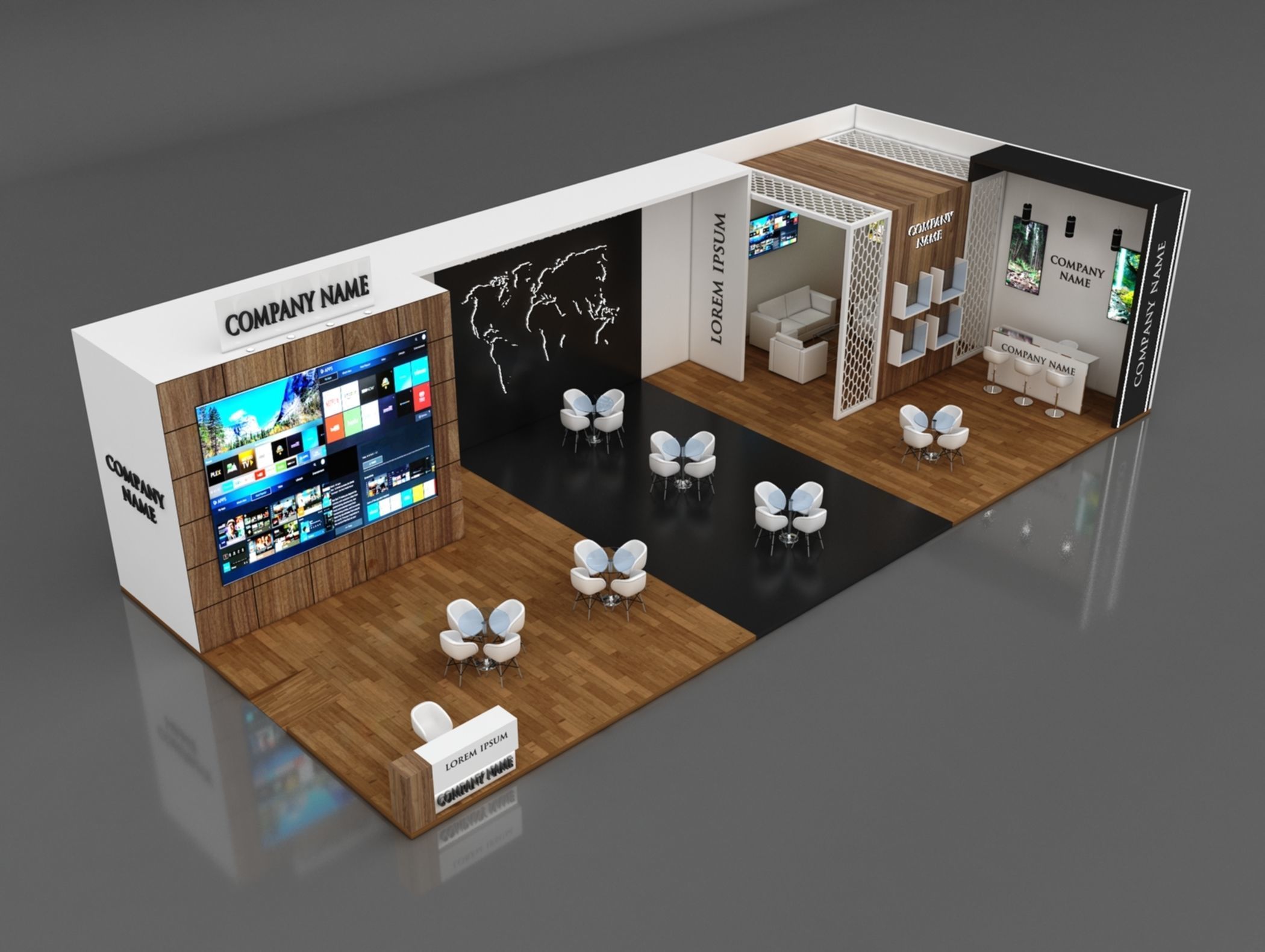 Booth Exhibition Stand Stall 8x18m Height 450 cm 2 Side Open 3D model_1