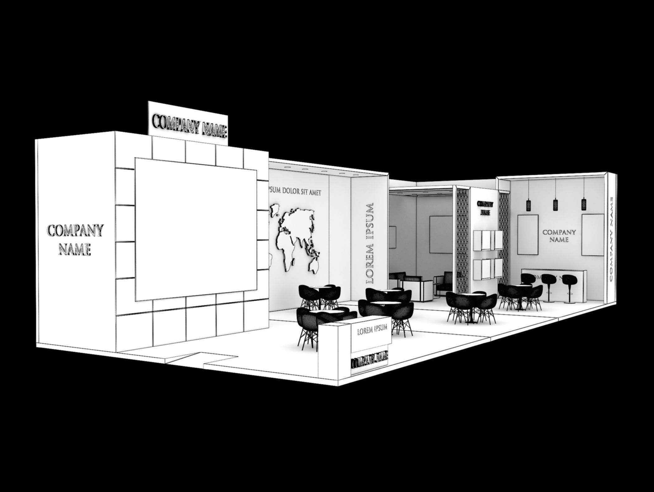Booth Exhibition Stand Stall 8x18m Height 450 cm 2 Side Open 3D model_6