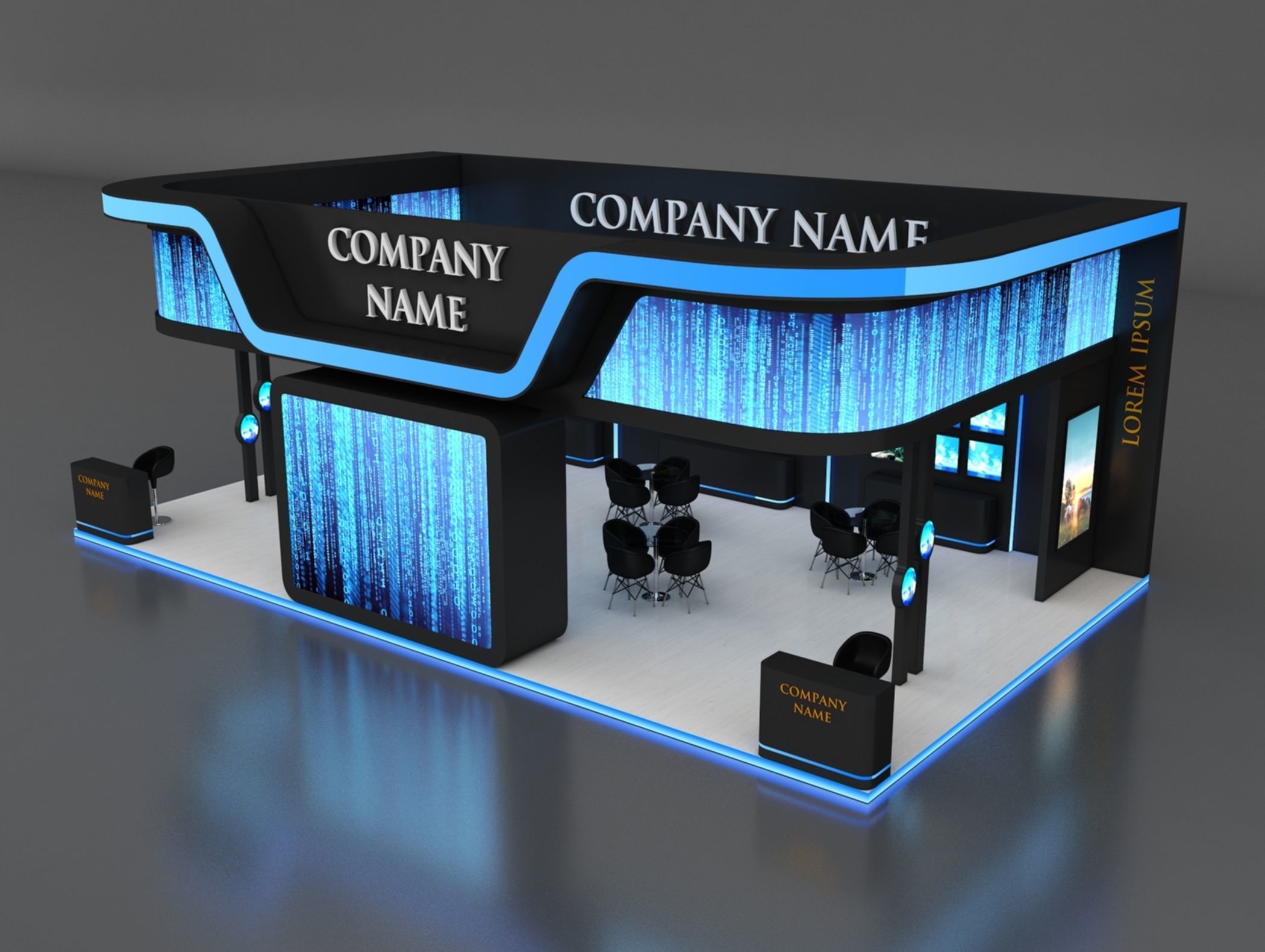 Booth Exhibition Stand Stall 7x12m Height 450 cm 3 Side Open 3D model_1