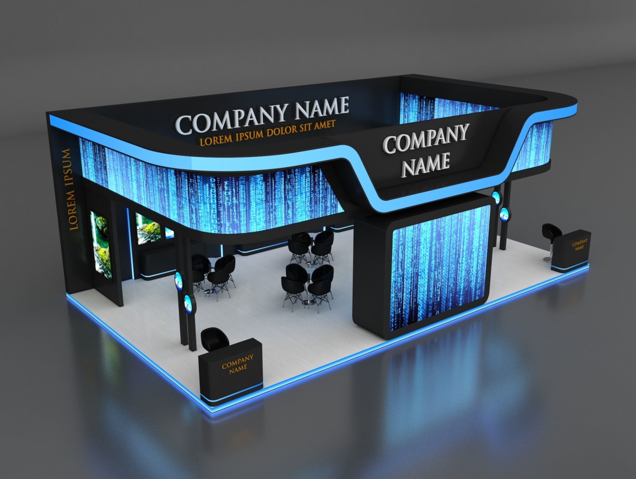 Booth Exhibition Stand Stall 7x12m Height 450 cm 3 Side Open 3D model_3