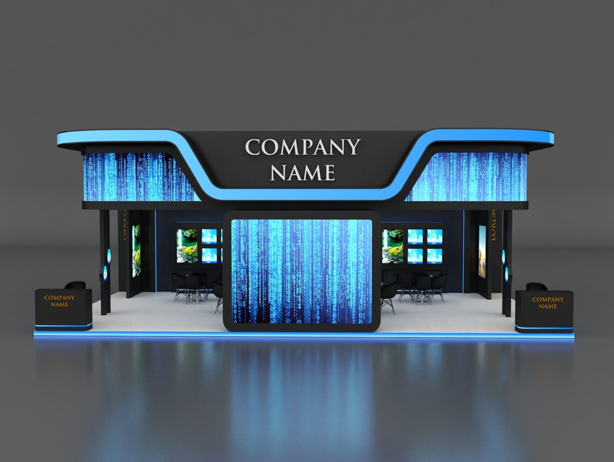 Booth Exhibition Stand Stall 7x12m Height 450 cm 3 Side Open 3D model_4