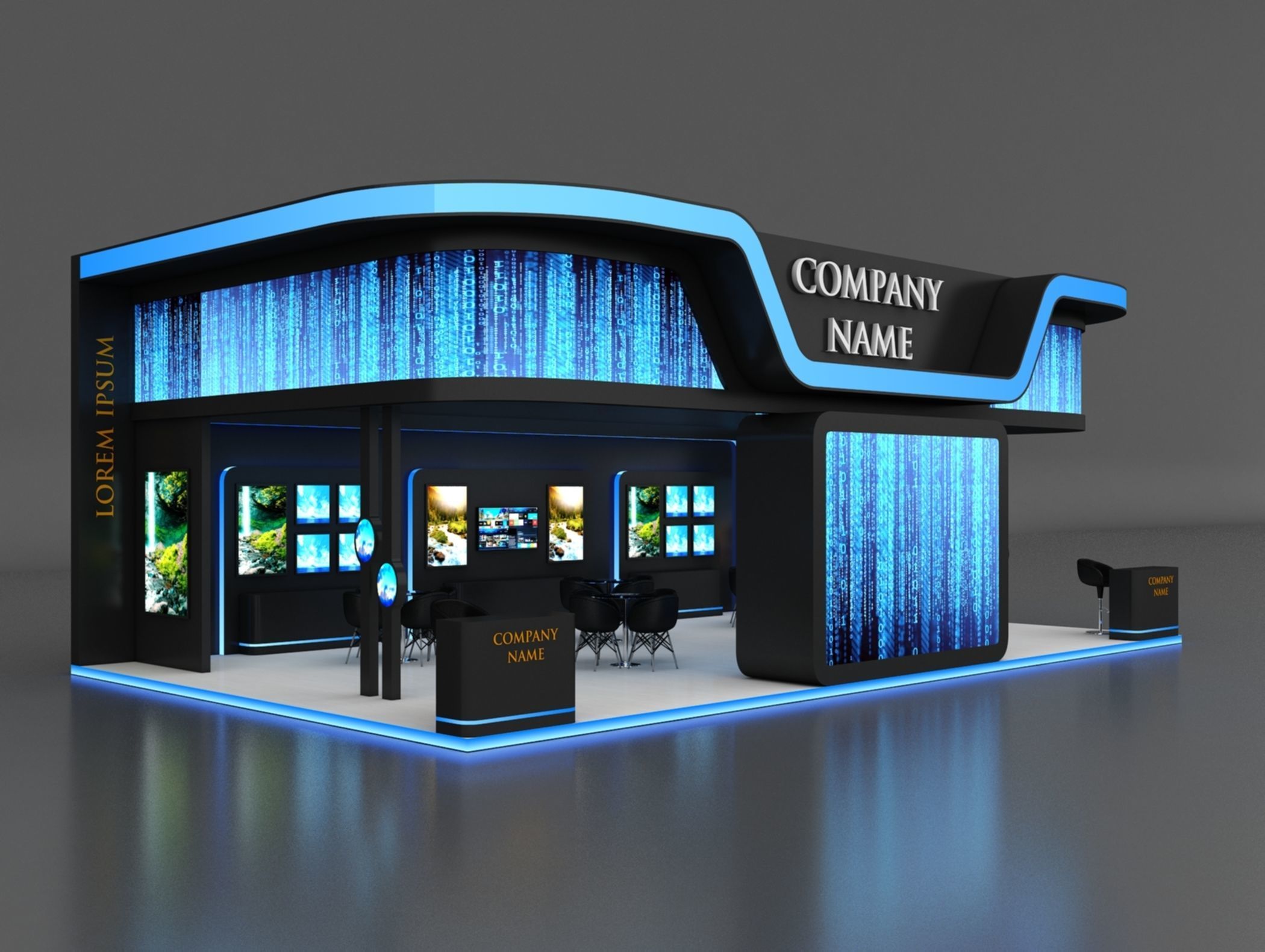 Booth Exhibition Stand Stall 7x12m Height 450 cm 3 Side Open 3D model_2