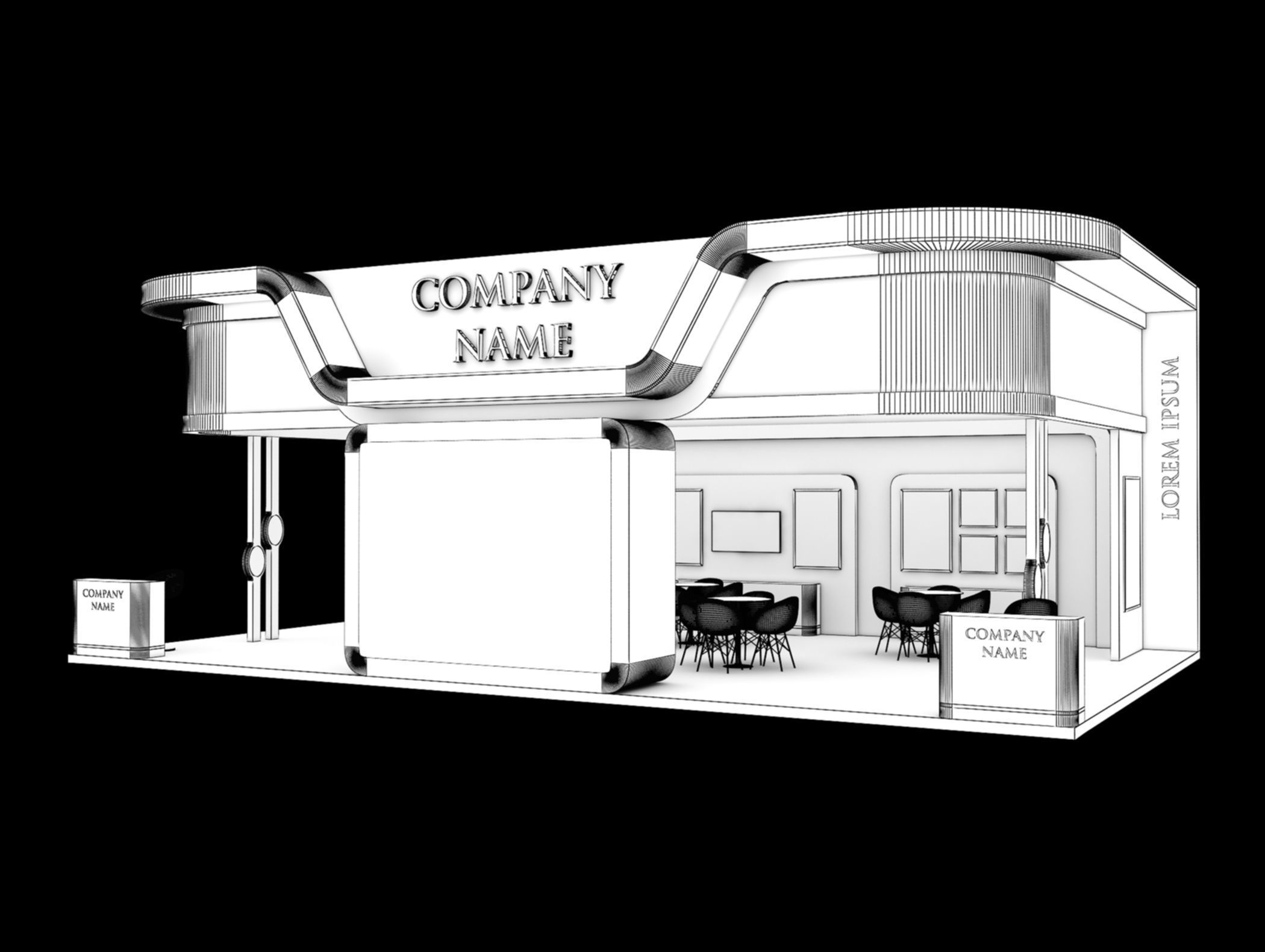 Booth Exhibition Stand Stall 7x12m Height 450 cm 3 Side Open 3D model_8