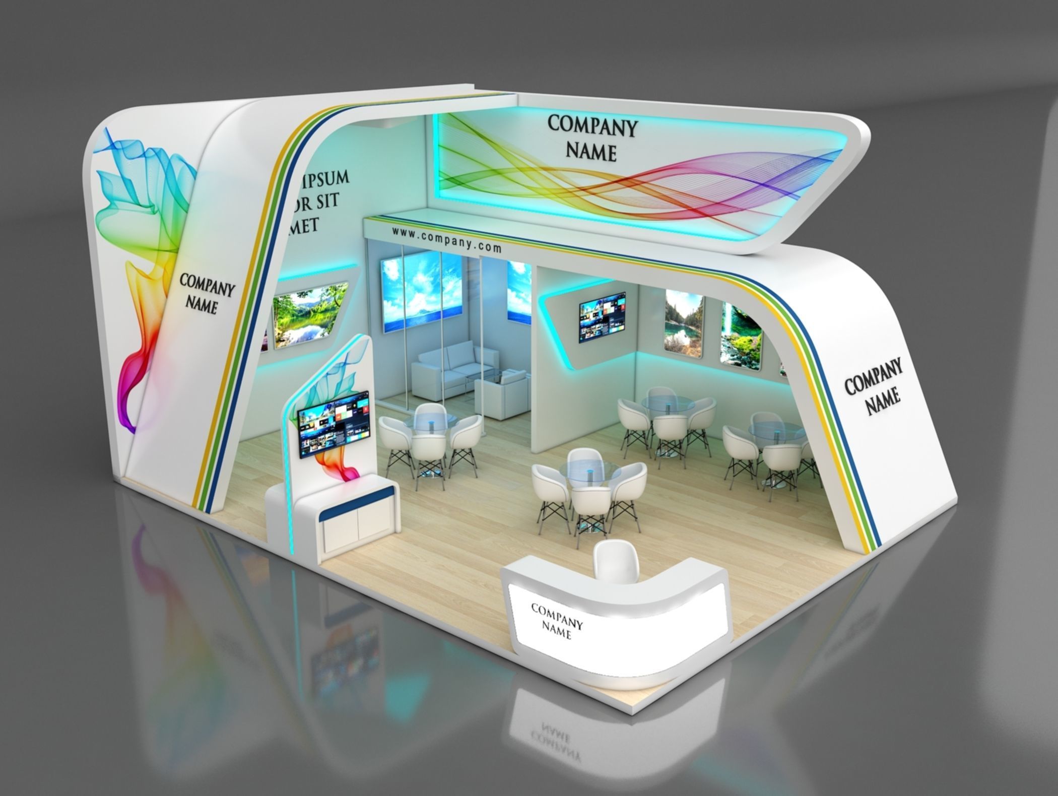 Booth Exhibition Stand Stall 7x9m Height 500 cm 2 Side Open 3D model_1