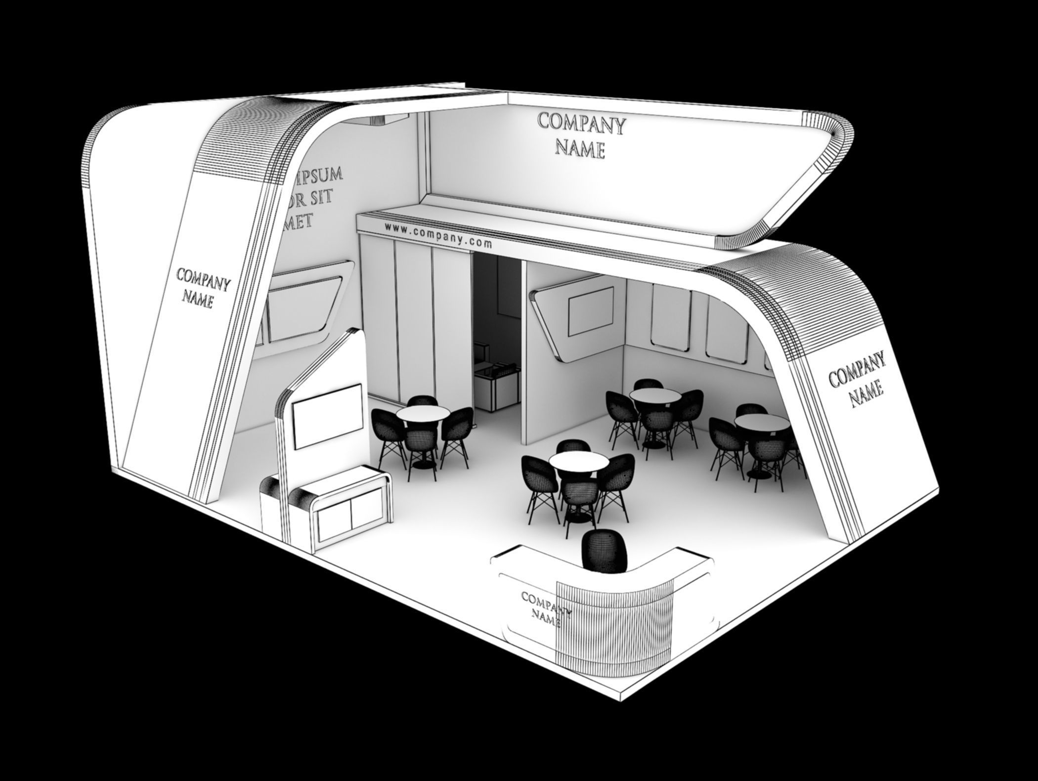 Booth Exhibition Stand Stall 7x9m Height 500 cm 2 Side Open 3D model_6