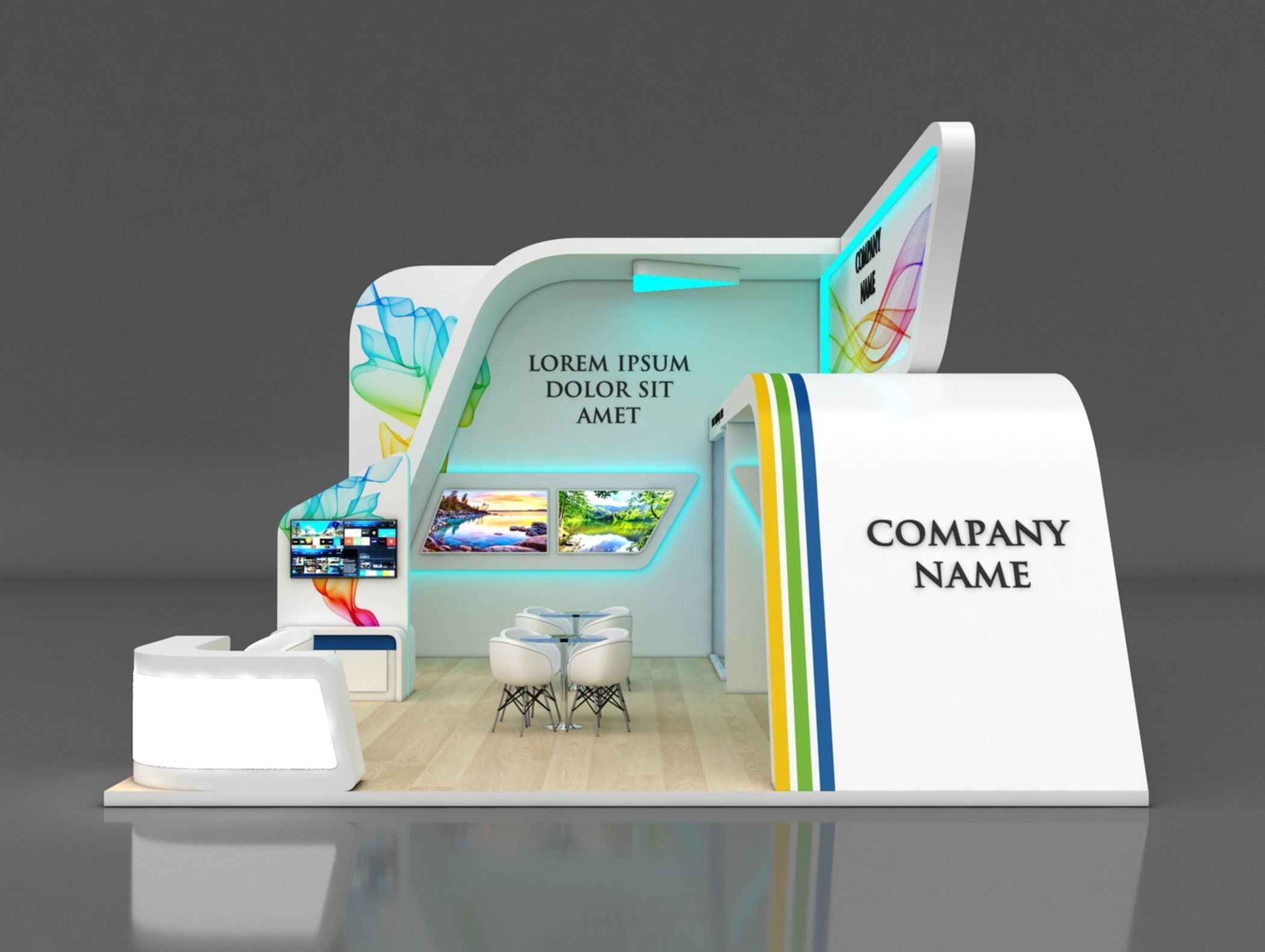 Booth Exhibition Stand Stall 7x9m Height 500 cm 2 Side Open 3D model_3