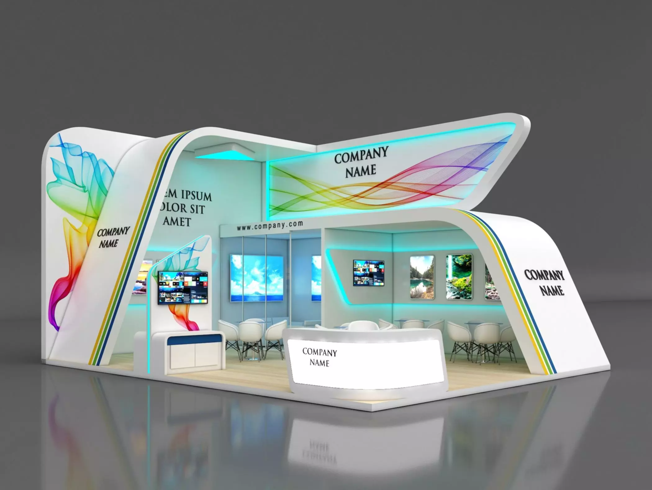 Booth Exhibition Stand Stall 7x9m Height 500 cm 2 Side Open 3D model_0
