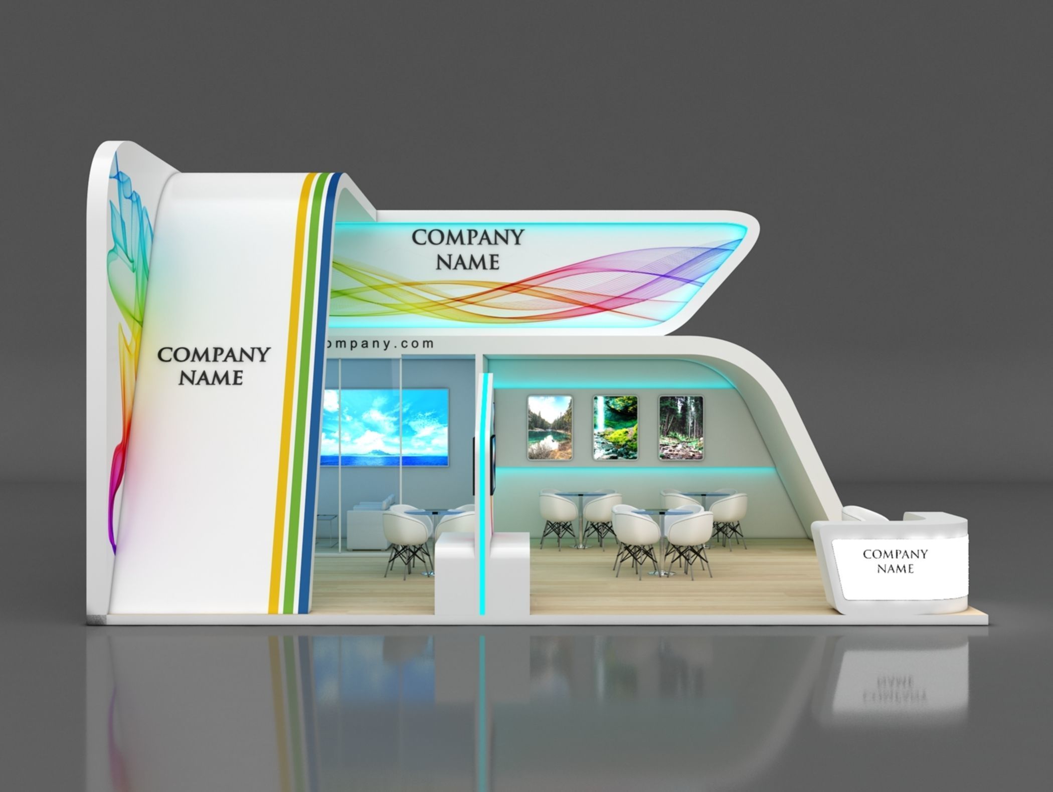 Booth Exhibition Stand Stall 7x9m Height 500 cm 2 Side Open 3D model_2