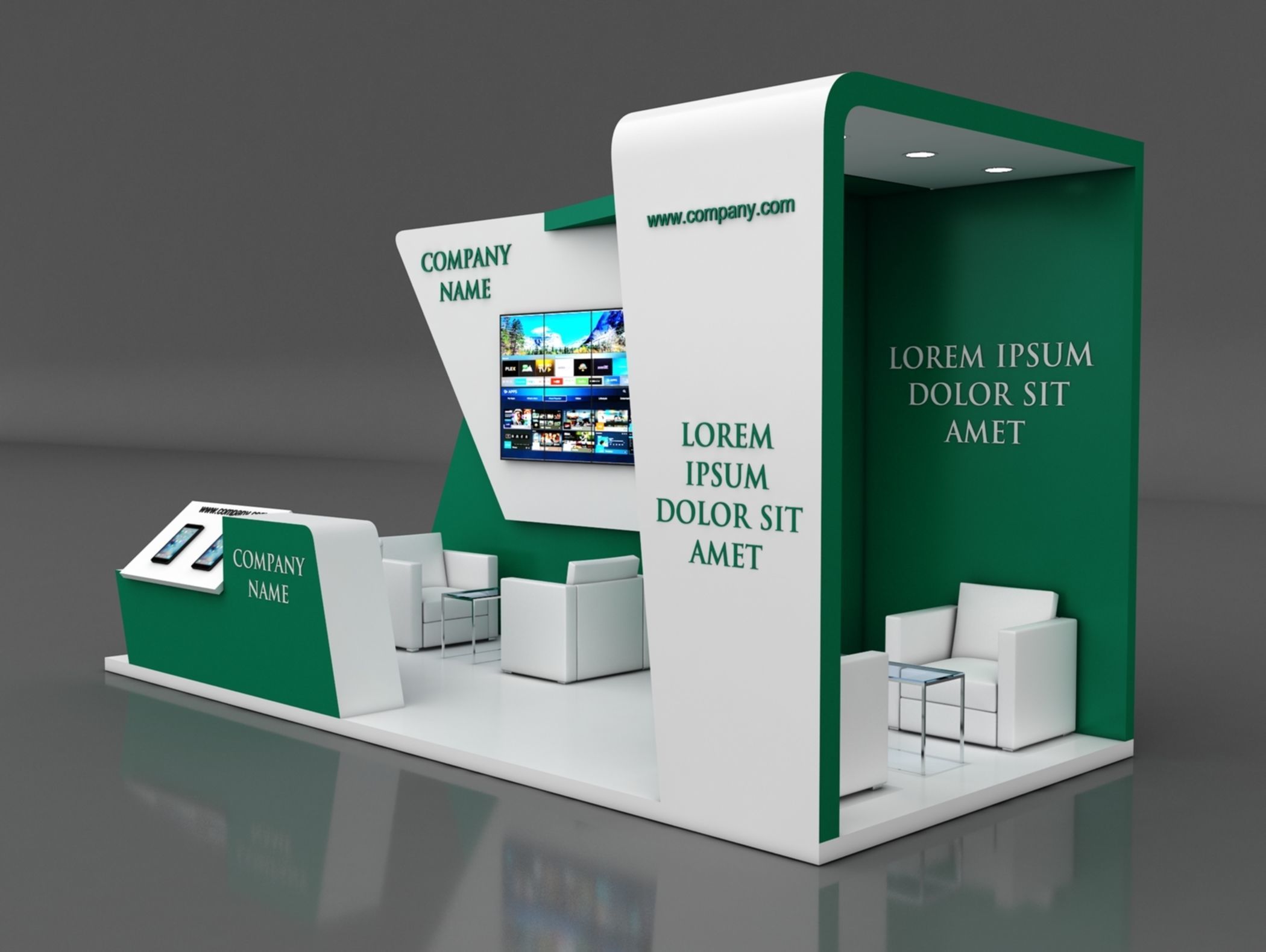 Booth Exhibition Stand Stall 7x4m Height 350 cm 3 Side Open 3D model_2
