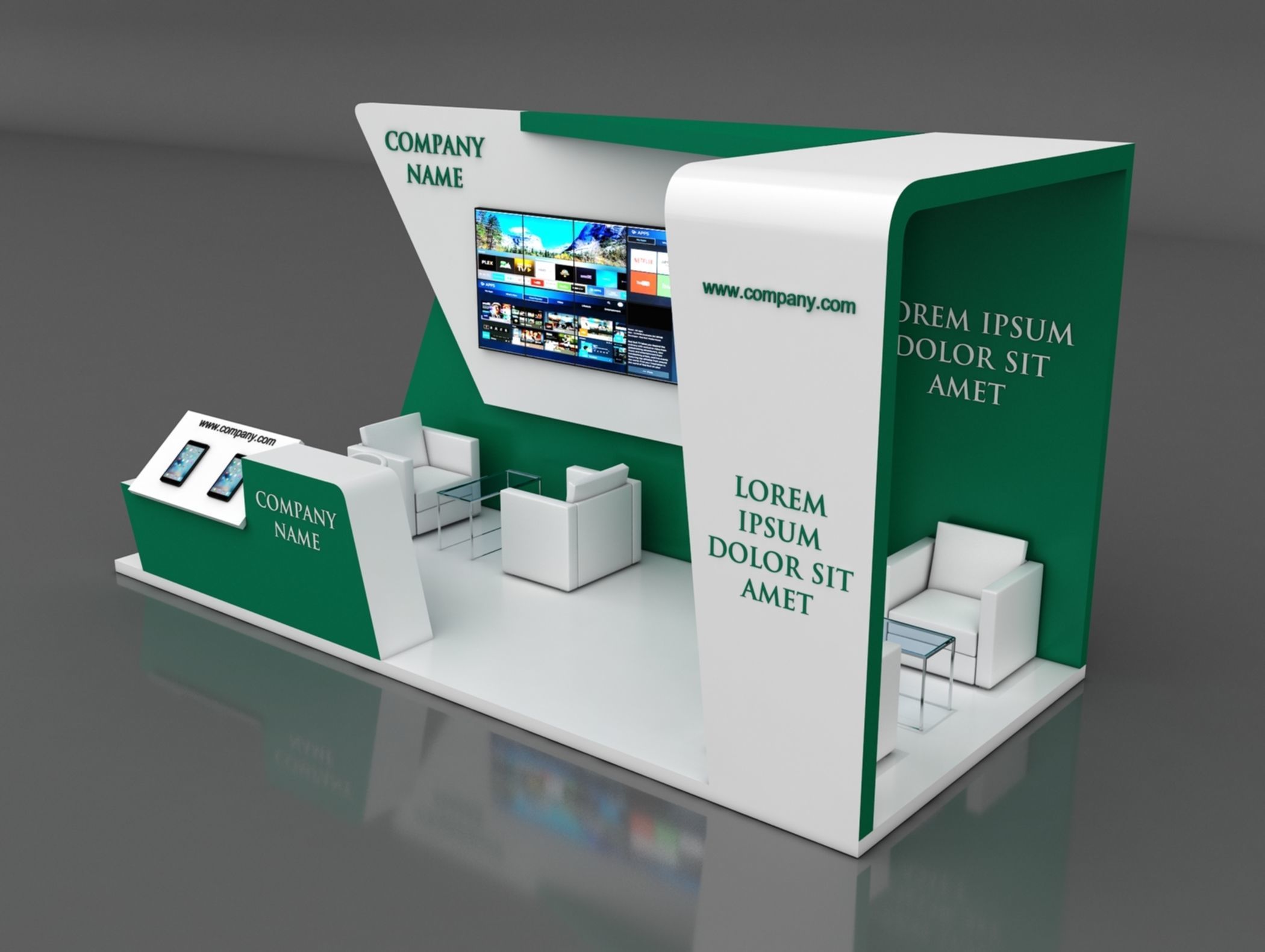 Booth Exhibition Stand Stall 7x4m Height 350 cm 3 Side Open 3D model_3