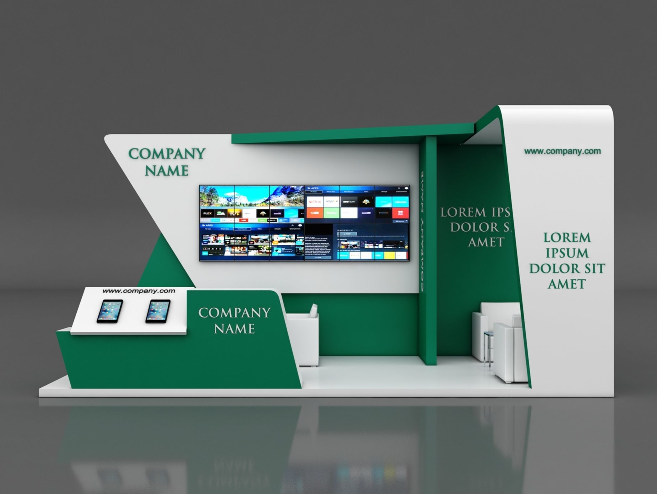 Booth Exhibition Stand Stall 7x4m Height 350 cm 3 Side Open 3D model_4