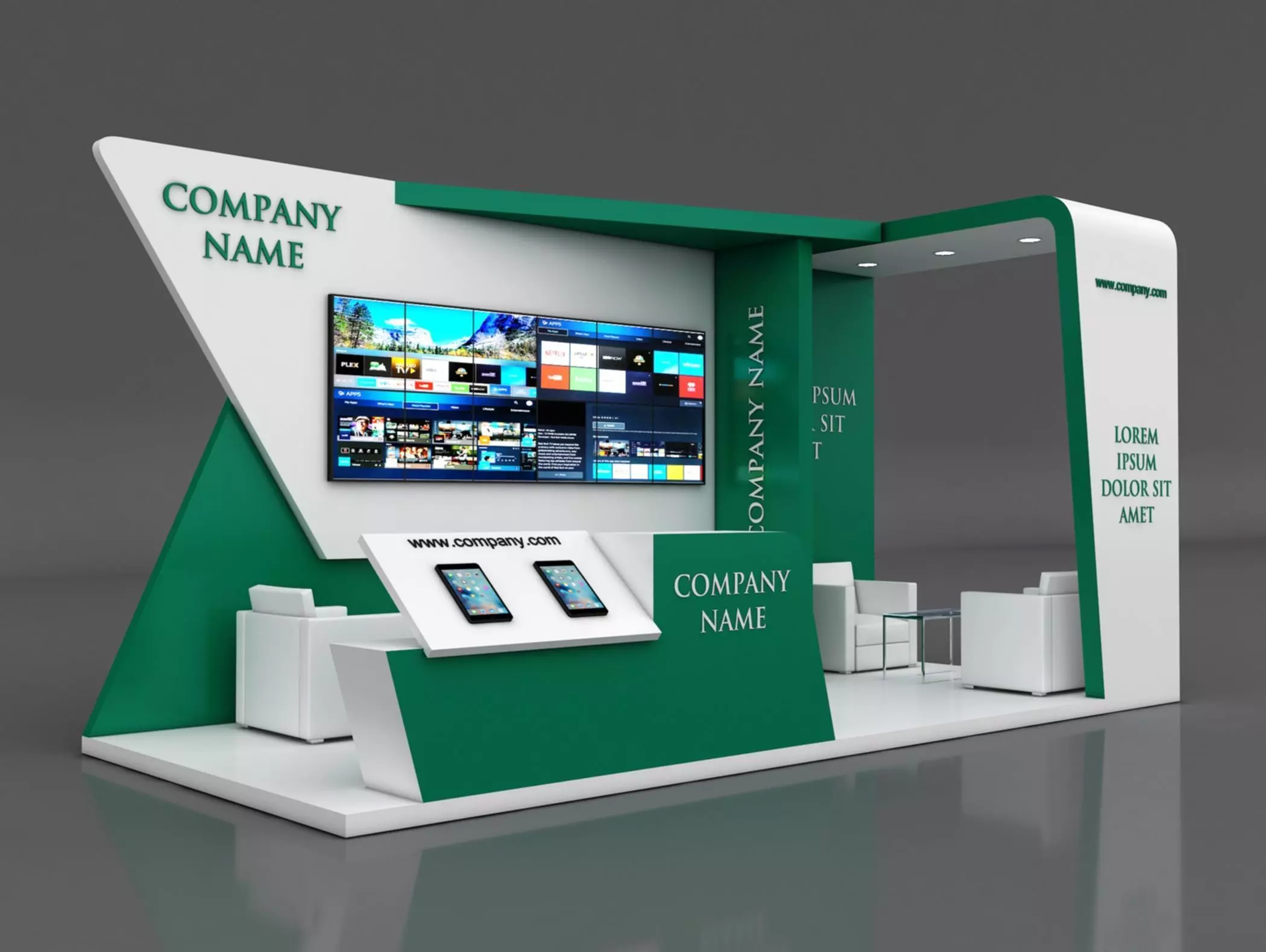Booth Exhibition Stand Stall 7x4m Height 350 cm 3 Side Open 3D model_0