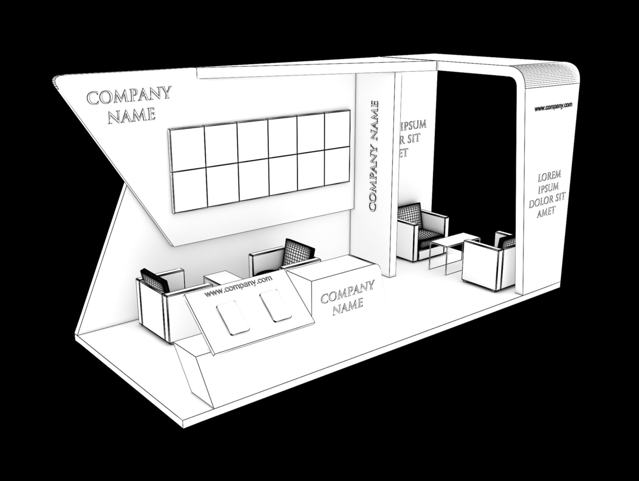 Booth Exhibition Stand Stall 7x4m Height 350 cm 3 Side Open 3D model_8