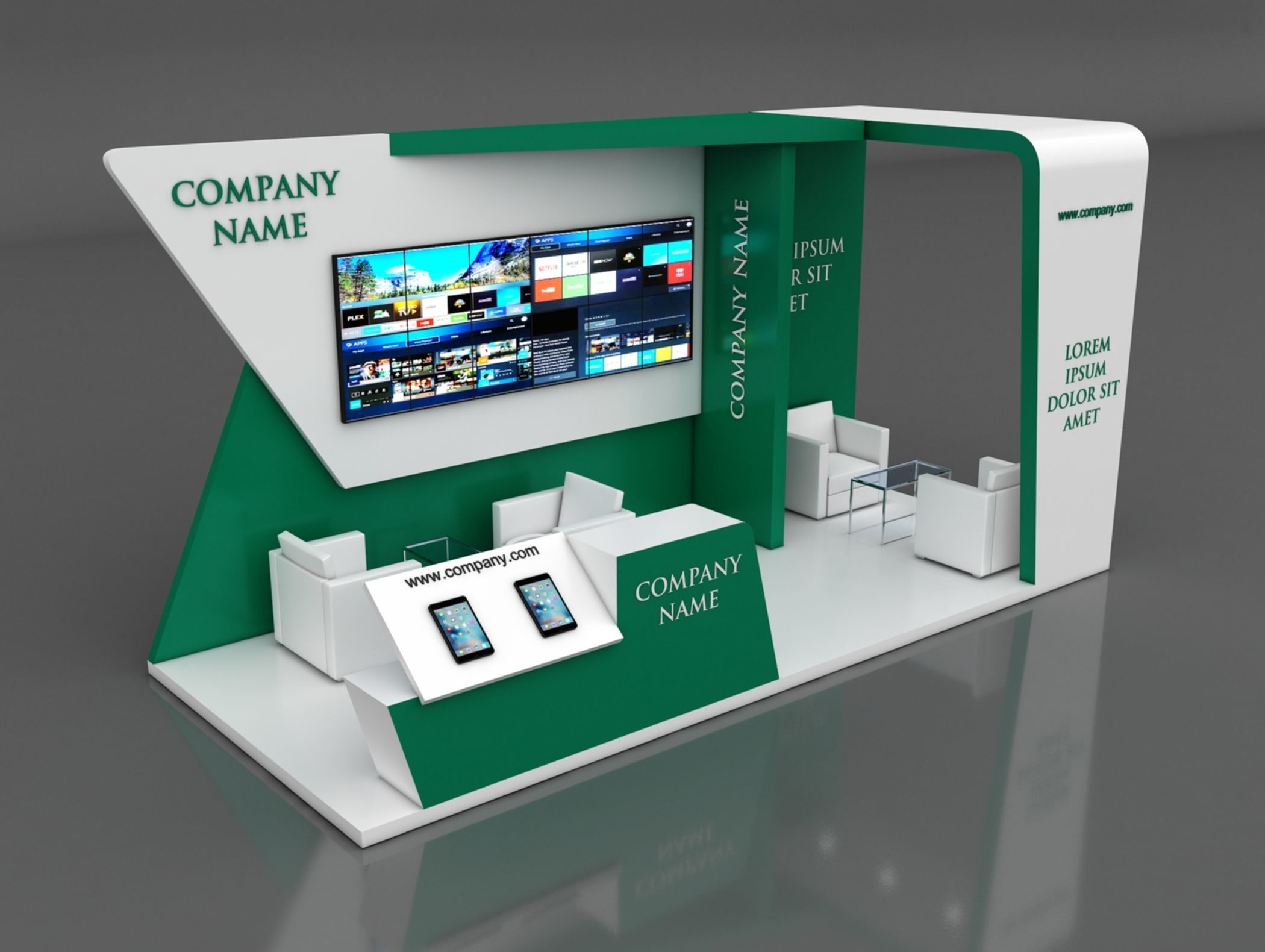 Booth Exhibition Stand Stall 7x4m Height 350 cm 3 Side Open 3D model_1