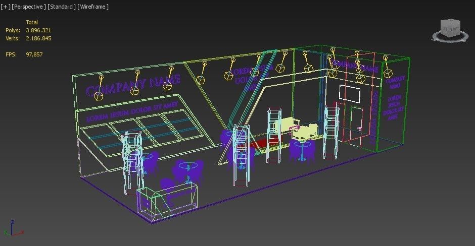 Booth Exhibition Stand Stall 6x15m Height 500 cm 2 Side Open 3D model_4