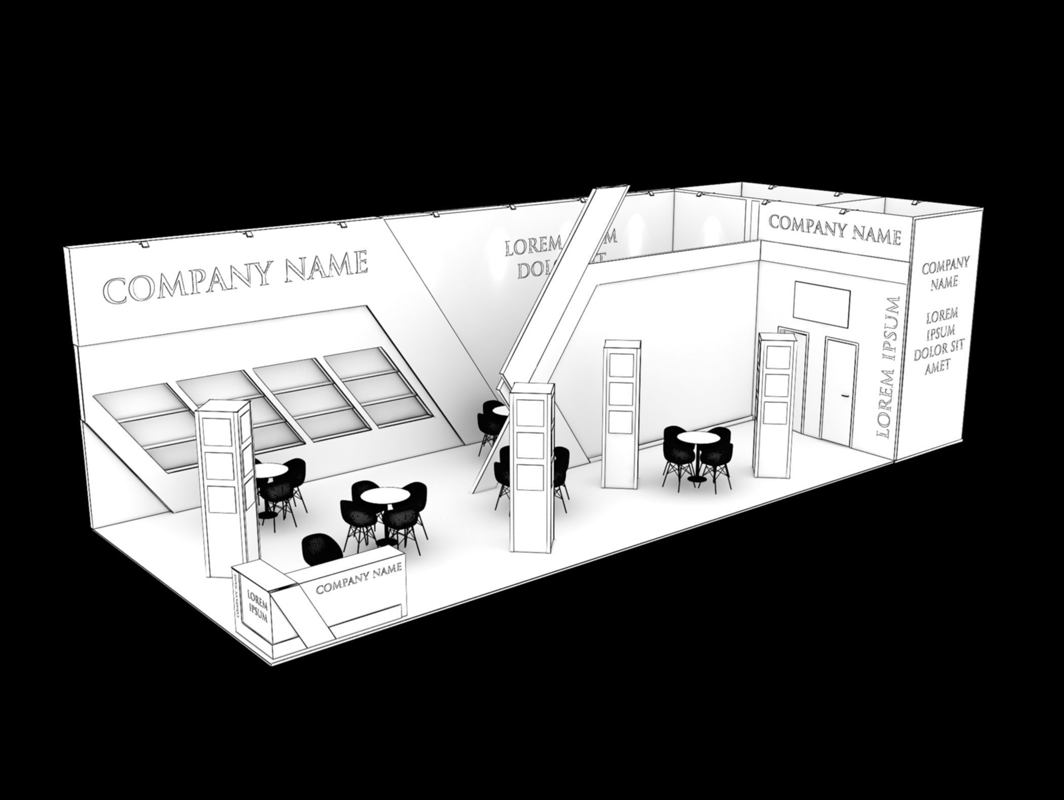 Booth Exhibition Stand Stall 6x15m Height 500 cm 2 Side Open 3D model_5