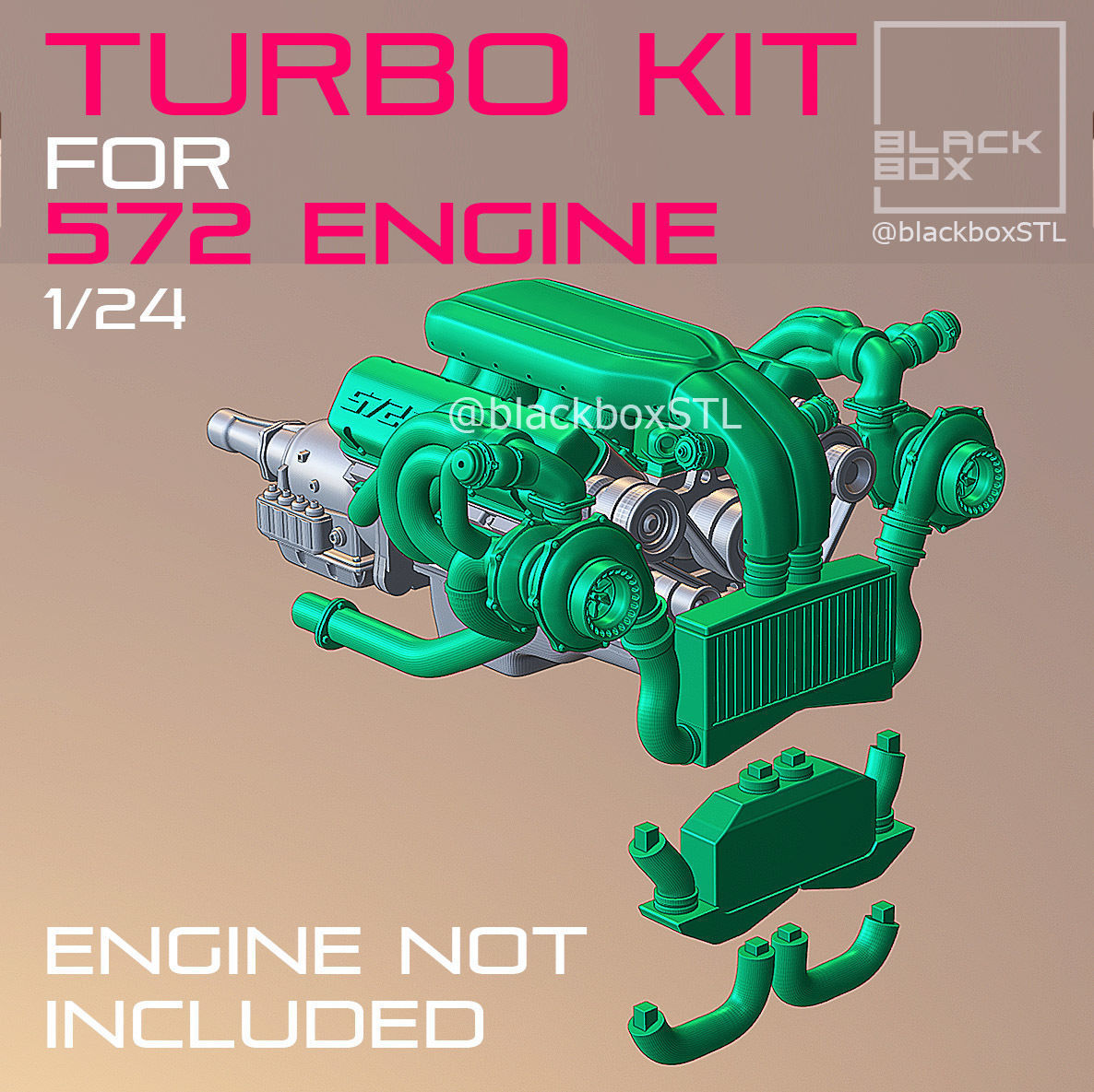 TWIN Turbo set for 572 ENGINE 1-24th 3D print model_1