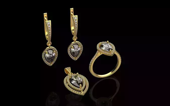 Tiffany set 3d model gold jewelry with diamonds